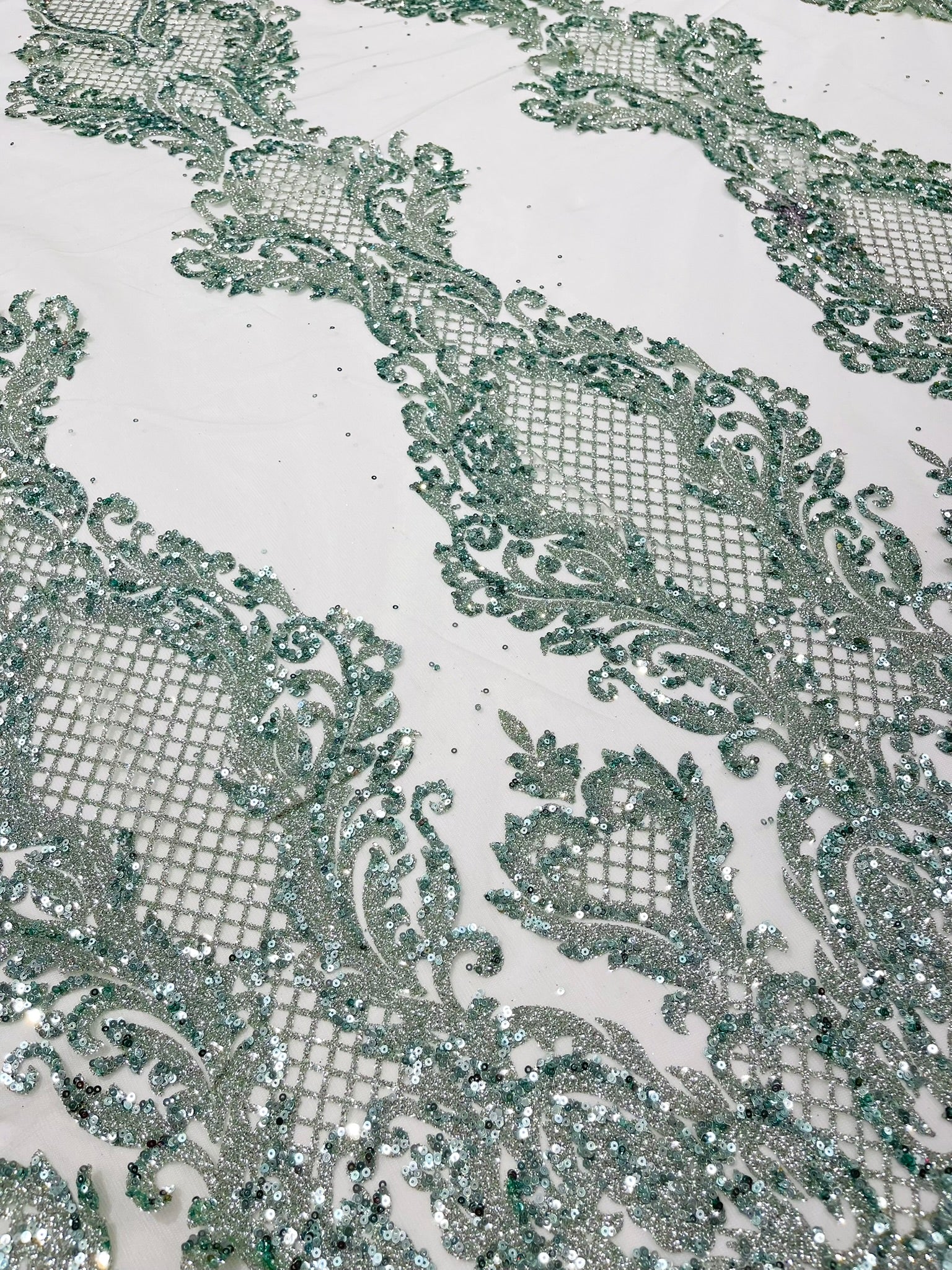 Glitter Tower Damask Design Fabric| 58” Wide| Quinsiañera Dresses.