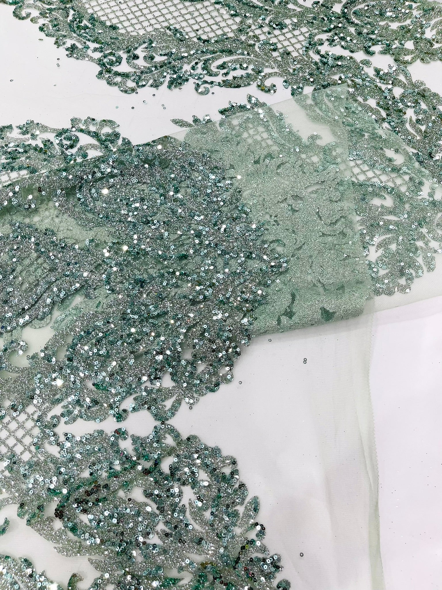 Glitter Tower Damask Design Fabric| 58” Wide| Quinsiañera Dresses.