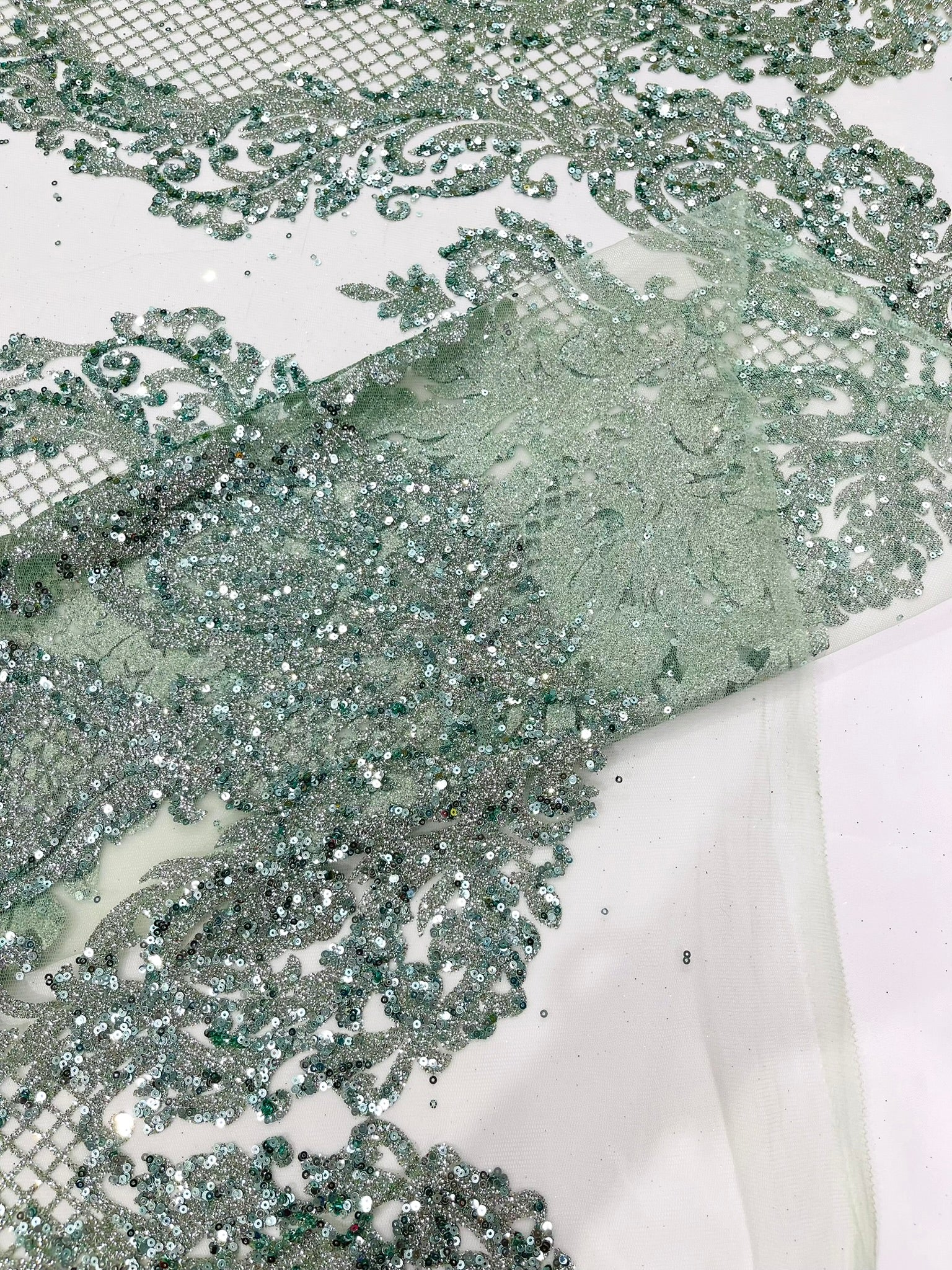 Glitter Tower Damask Design Fabric| 58” Wide| Quinsiañera Dresses.