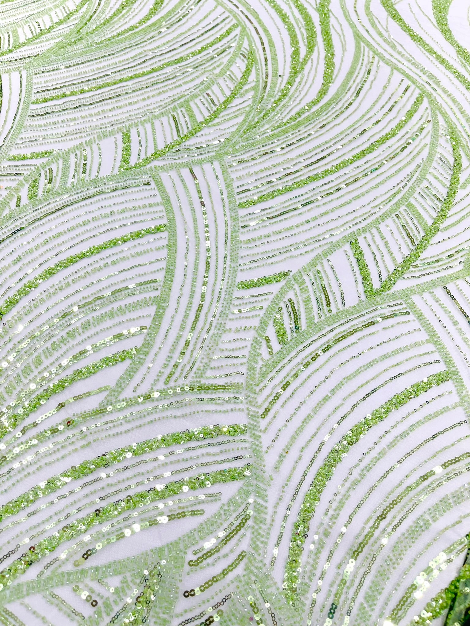 Luxury Feather Damask Beaded Lace Fabric| Prom| Wedding| By The Yard.