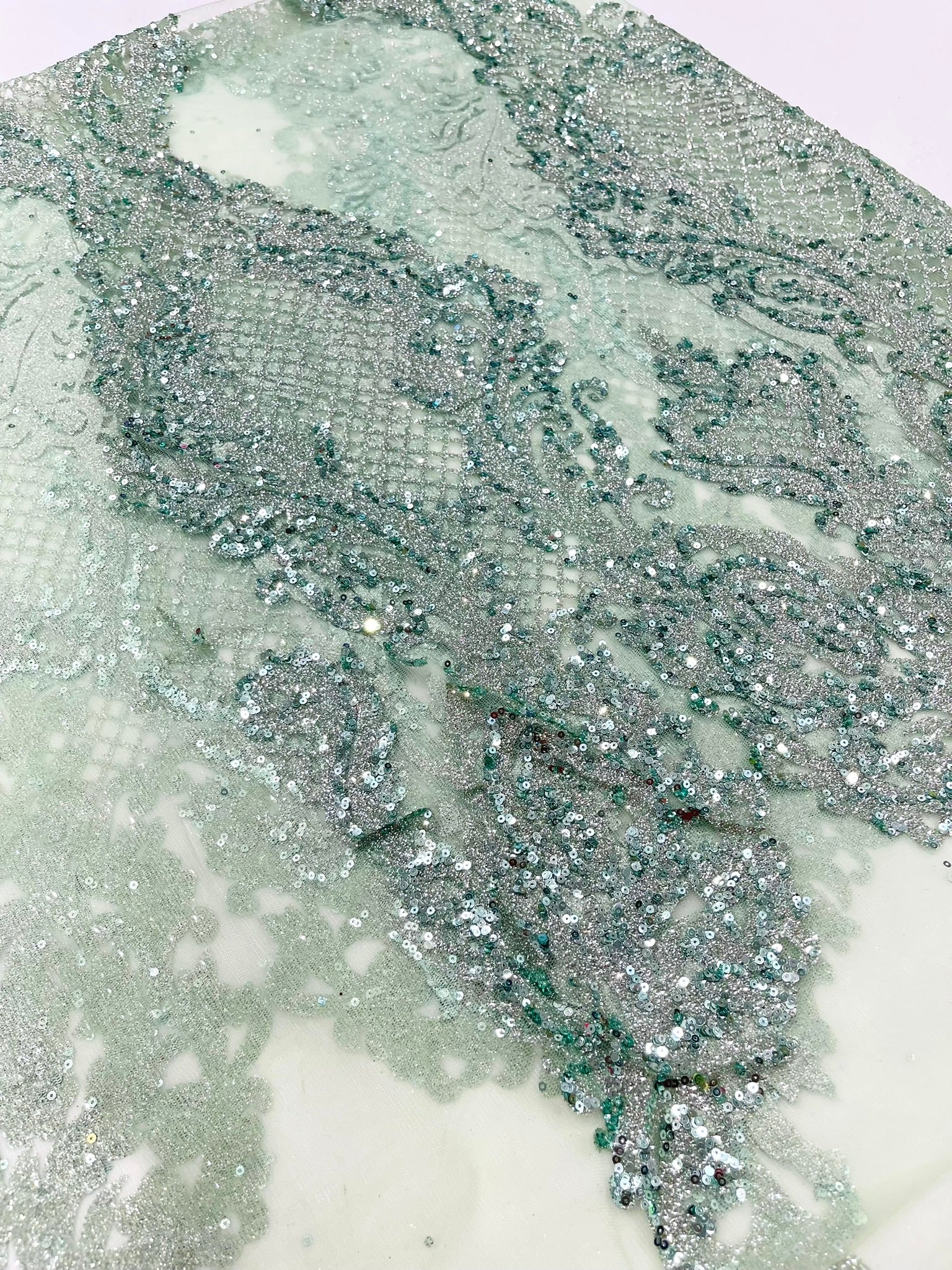 Glitter Tower Damask Design Fabric| 58” Wide| Quinsiañera Dresses.