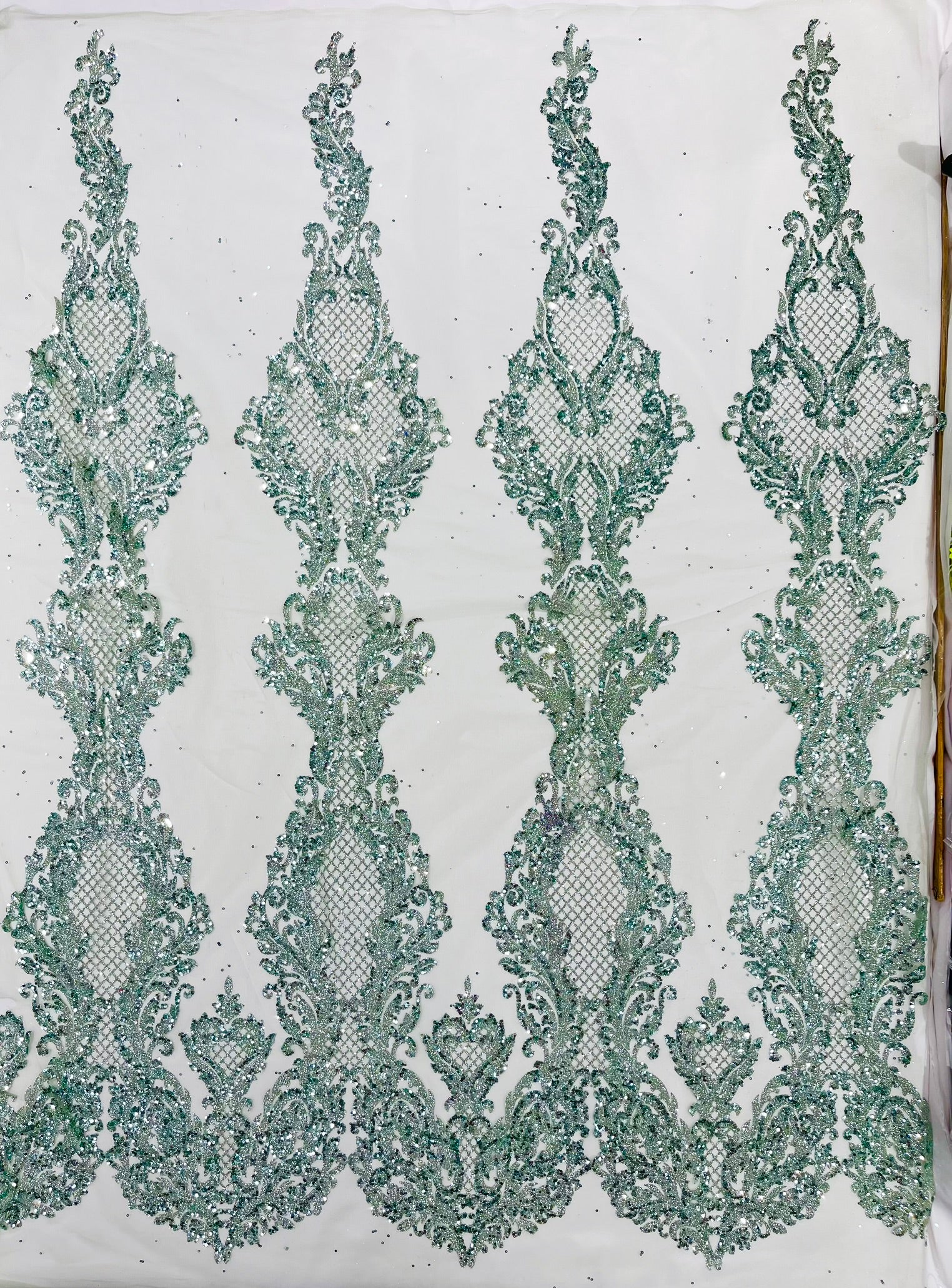 Glitter Tower Damask Design Fabric| 58” Wide| Quinsiañera Dresses.