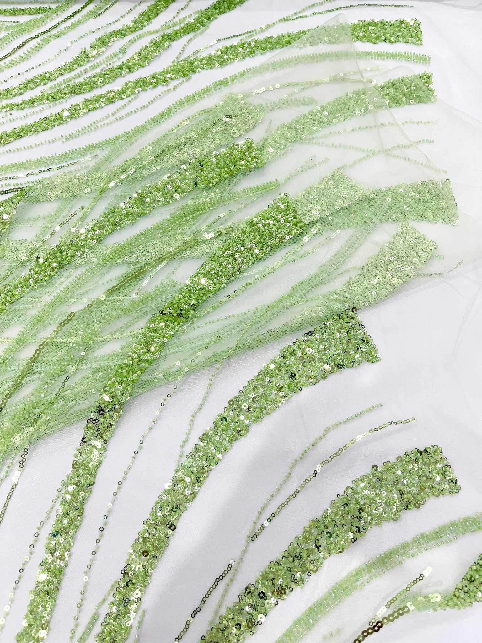Luxury Feather Damask Beaded Lace Fabric| Prom| Wedding| By The Yard.