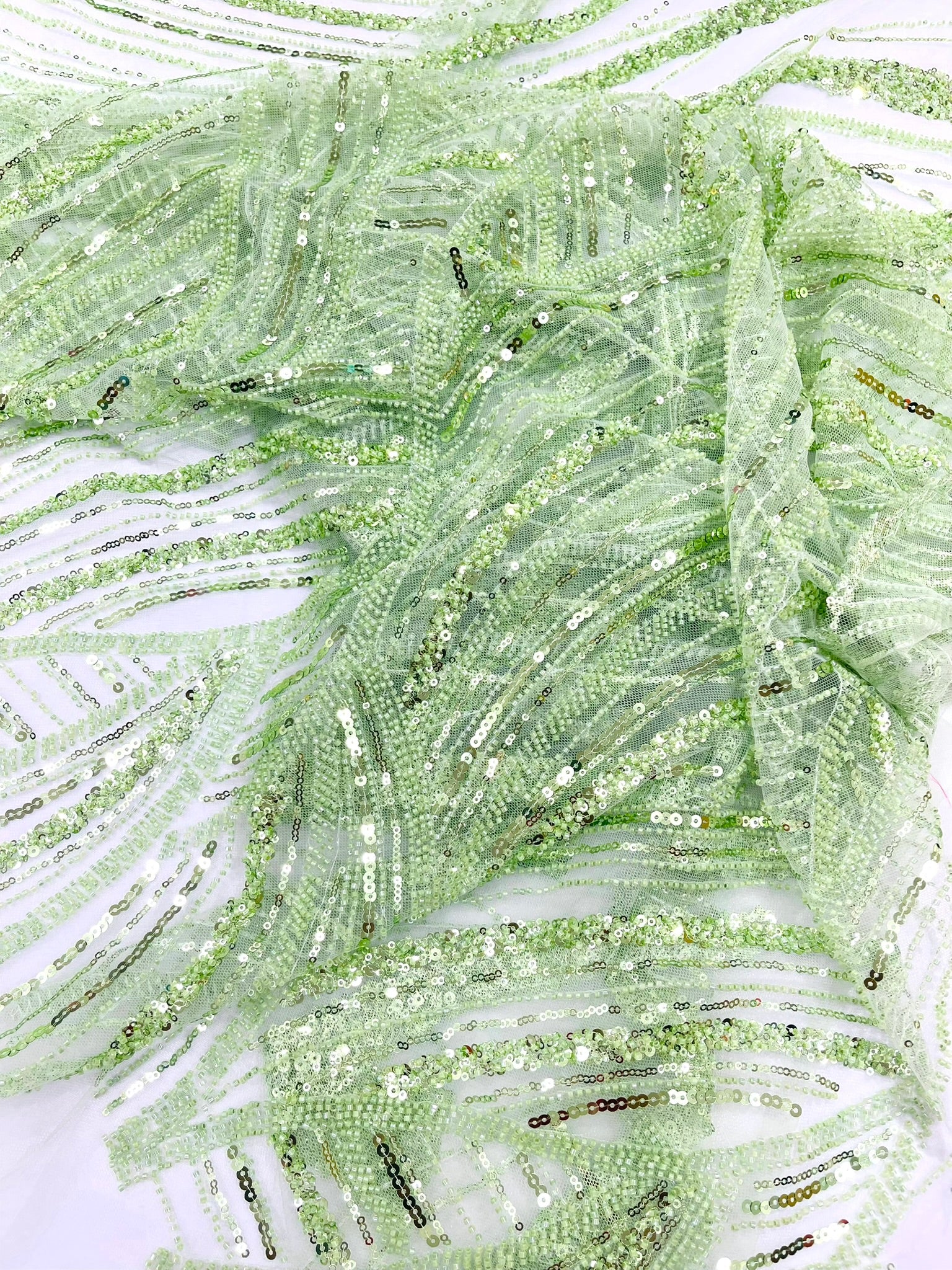 Luxury Feather Damask Beaded Lace Fabric| Prom| Wedding| By The Yard.