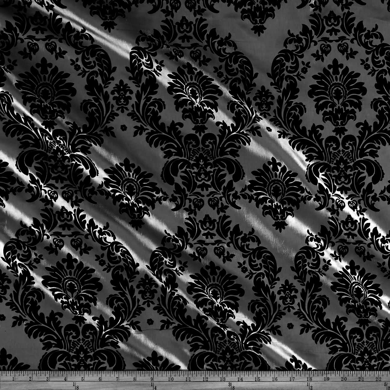 Flocked Damask Taffeta Fabric - Sold By The Yard.