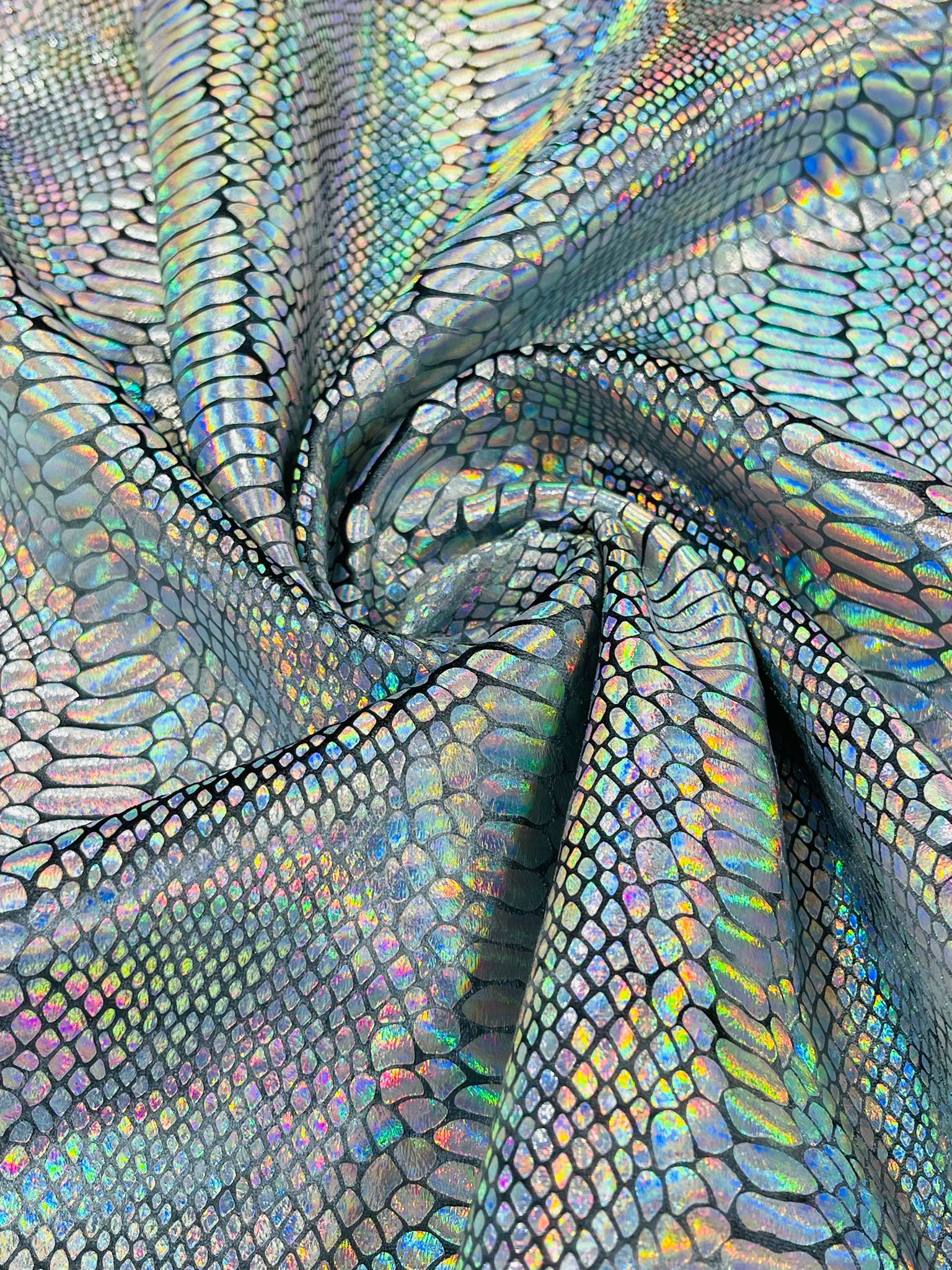 Illusion foil Snake design on a stretch velvet fabric-Sold by the yard