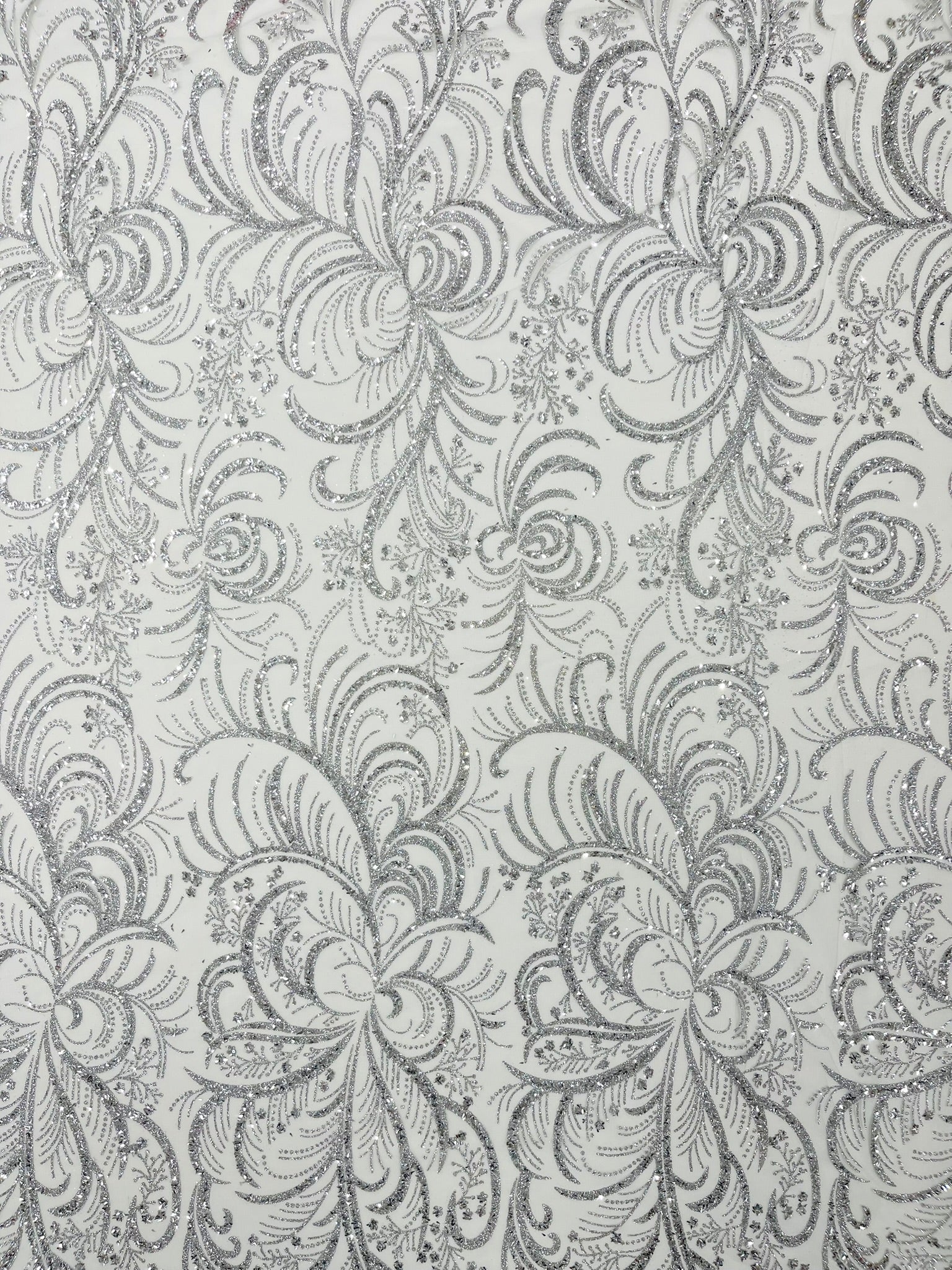 Palm Glitter Vine Design On A Mesh Lace Fabric 58"' Wide Prom.