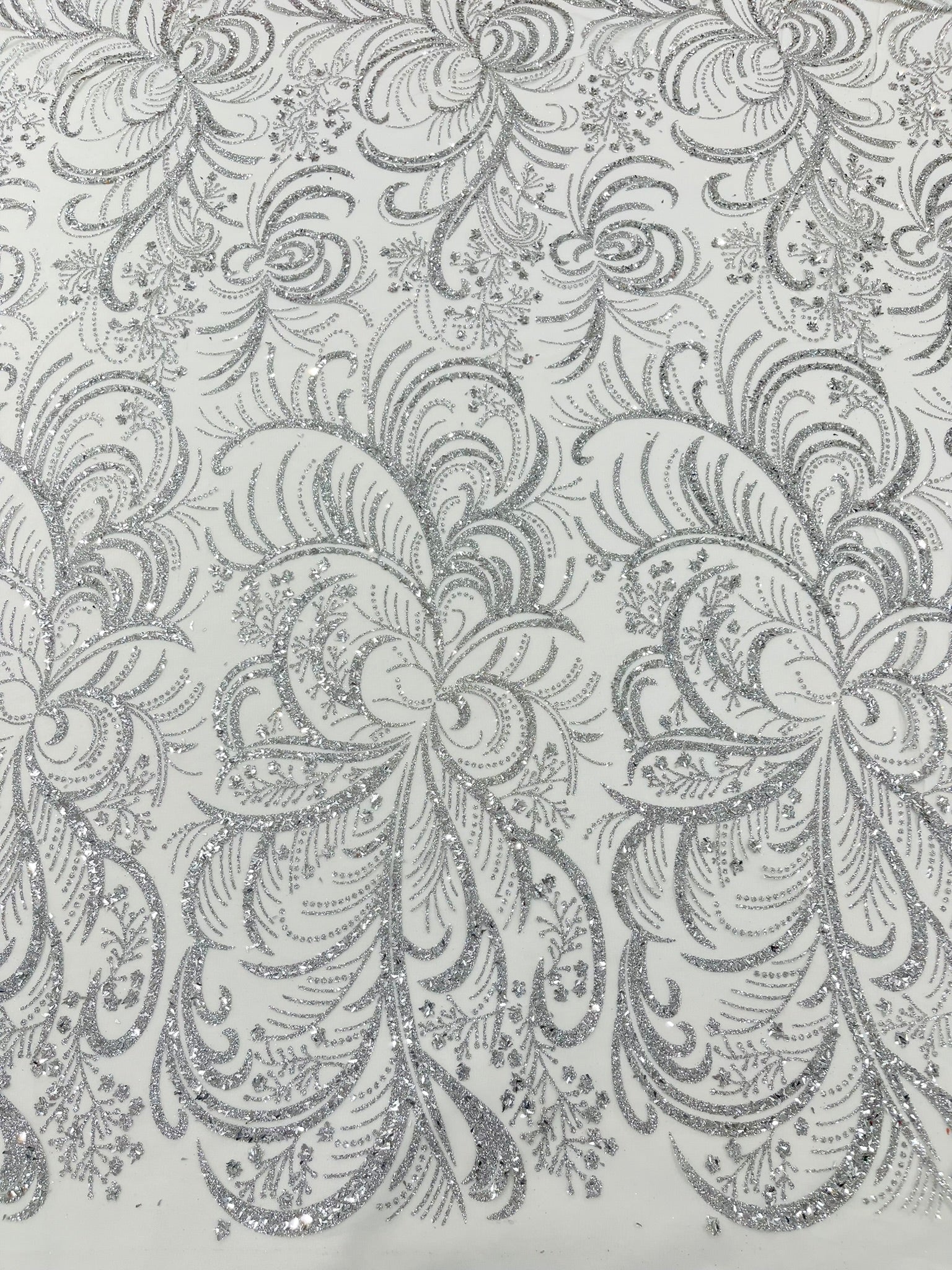 Palm Glitter Vine Design On A Mesh Lace Fabric 58"' Wide Prom.