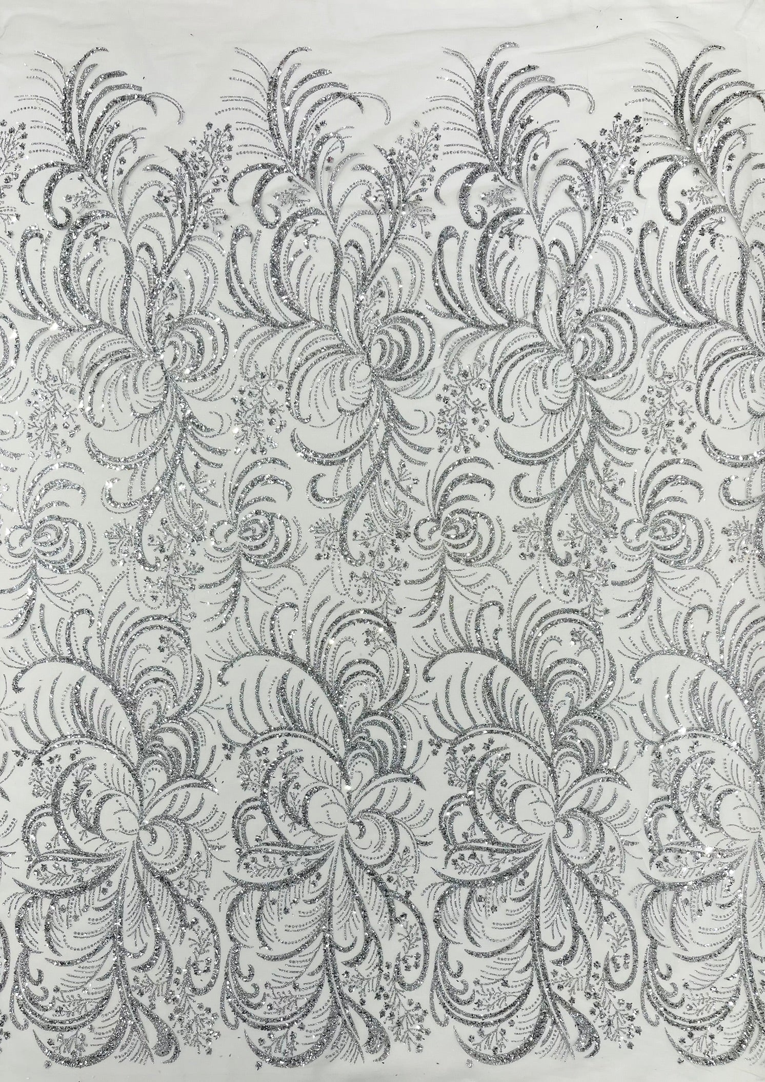 Palm Glitter Vine Design On A Mesh Lace Fabric 58"' Wide Prom.