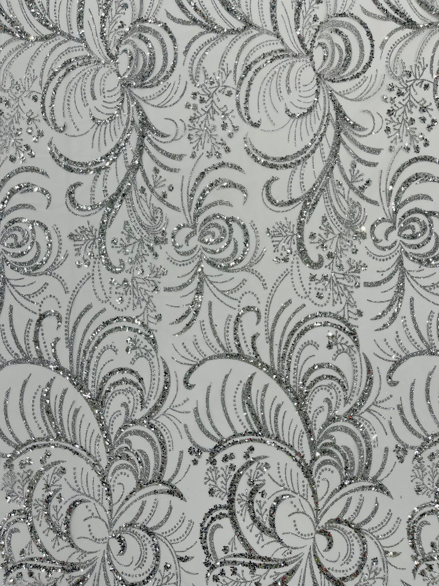 Palm Glitter Vine Design On A Mesh Lace Fabric 58"' Wide Prom.