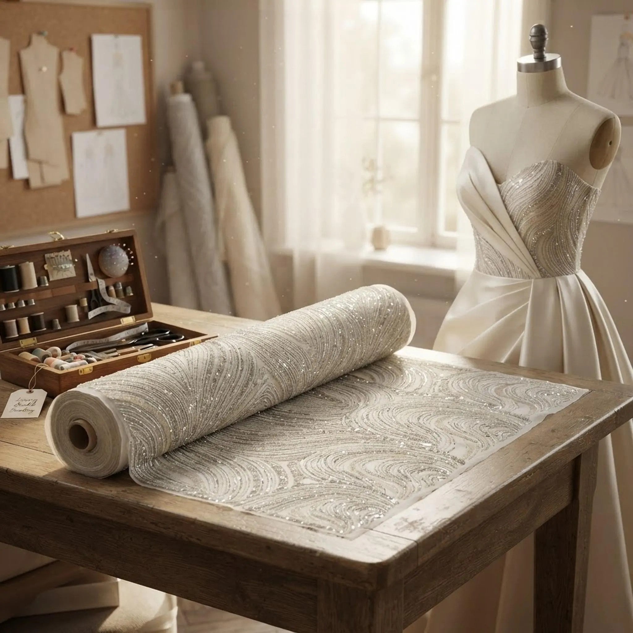 Luxury Wave Beaded Lace Fabric| Prom| Wedding| By The Yard.