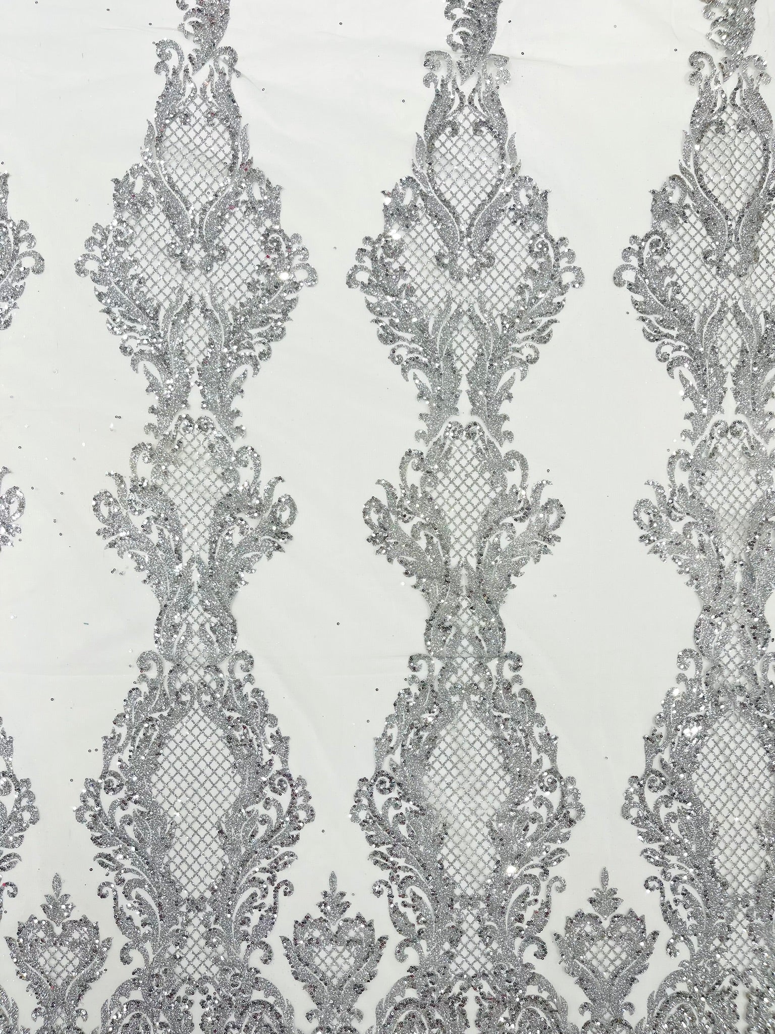 Glitter Tower Damask Design Fabric| 58” Wide| Quinsiañera Dresses.