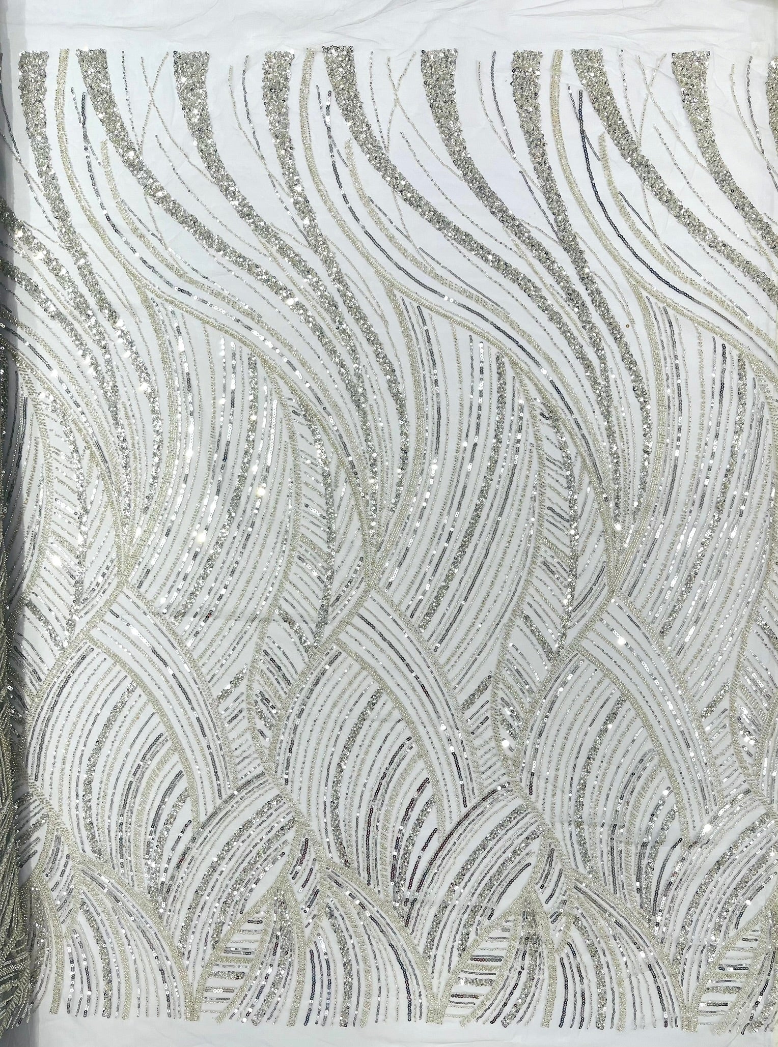 Luxury Feather Damask Beaded Lace Fabric| Prom| Wedding| By The Yard.