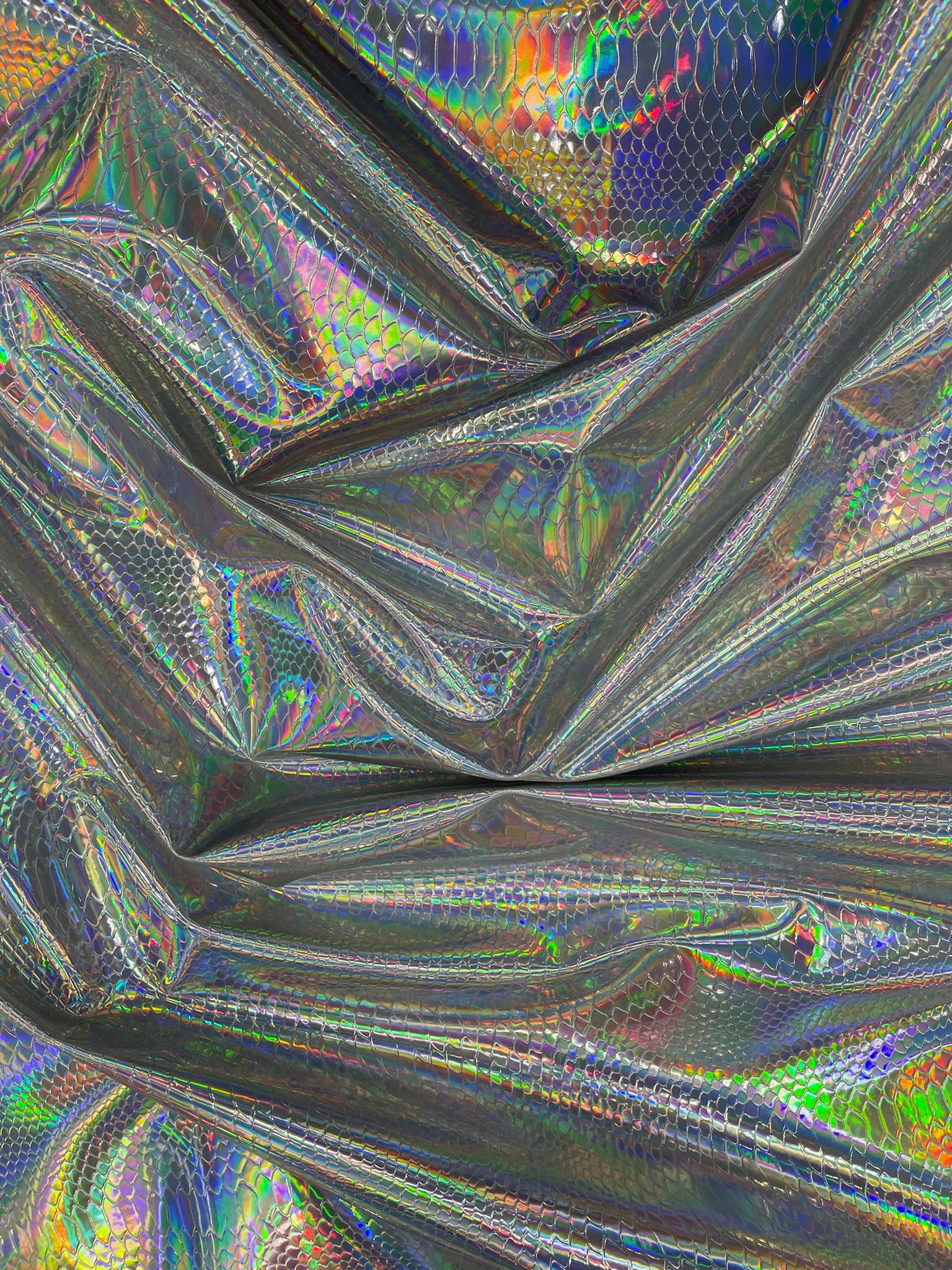 Viper Holographic Embossed PVC / Snake Vinyl Fabric Upholstery Crafting Accessories Applications Snake Iridescent.