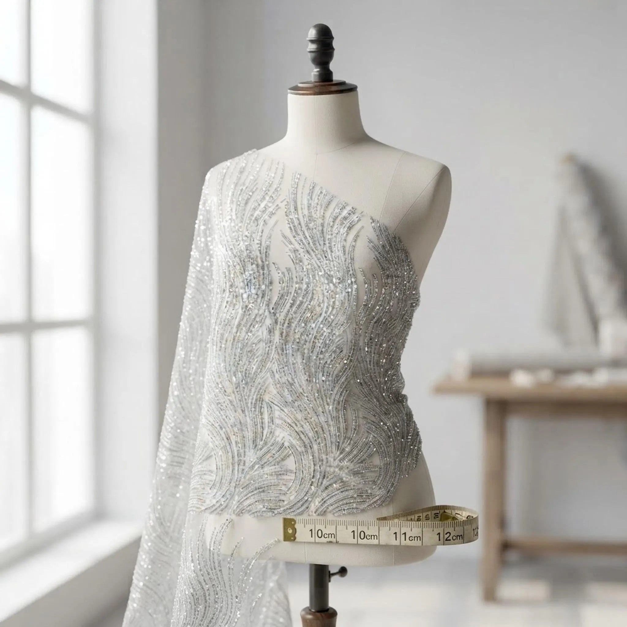 Luxury Flame Beaded Lace Fabric| Prom| Wedding| By The Yard.
