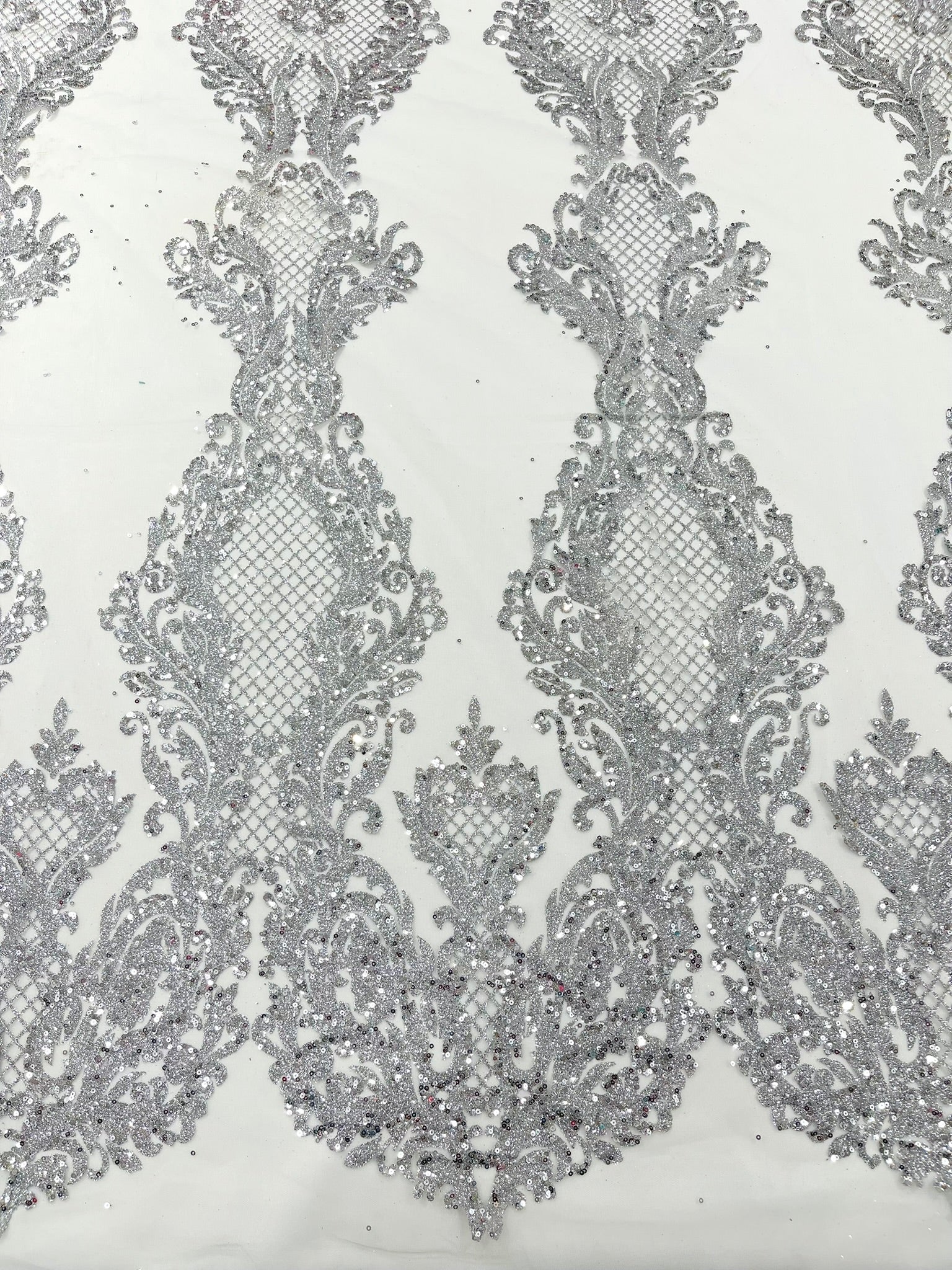 Glitter Tower Damask Design Fabric| 58” Wide| Quinsiañera Dresses.