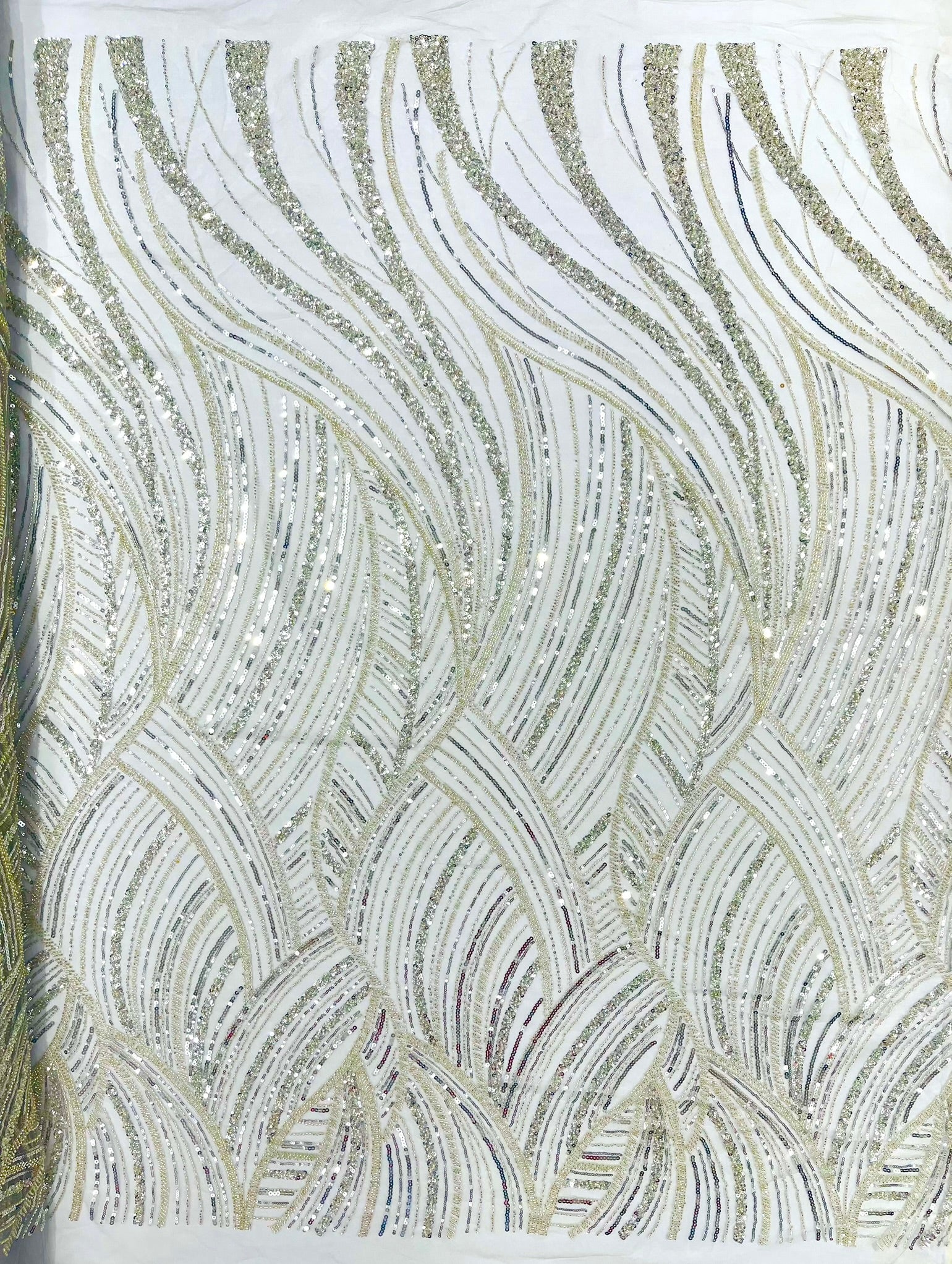 Luxury Feather Damask Beaded Lace Fabric| Prom| Wedding| By The Yard.