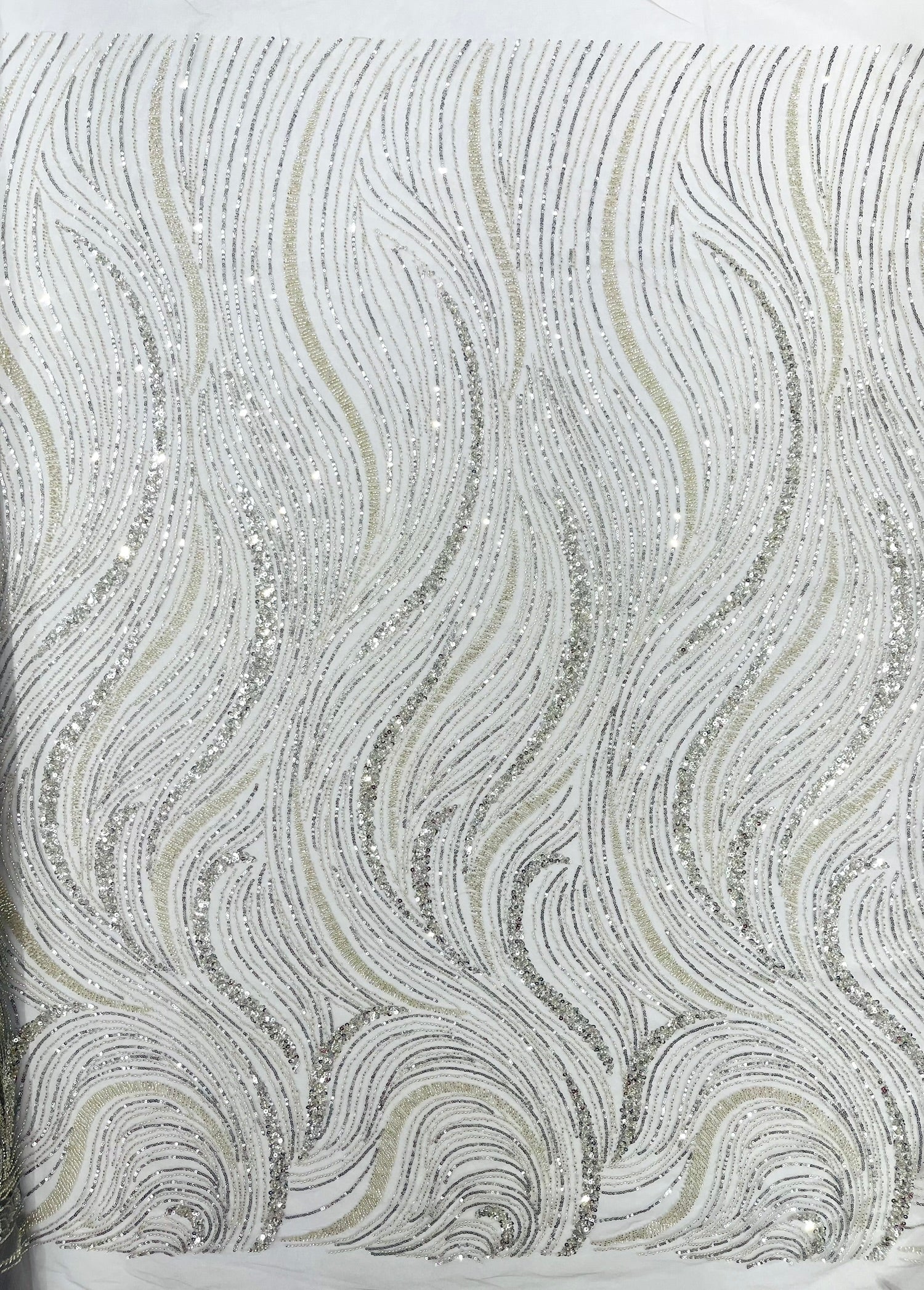 Luxury Wave Beaded Lace Fabric| Prom| Wedding| By The Yard.