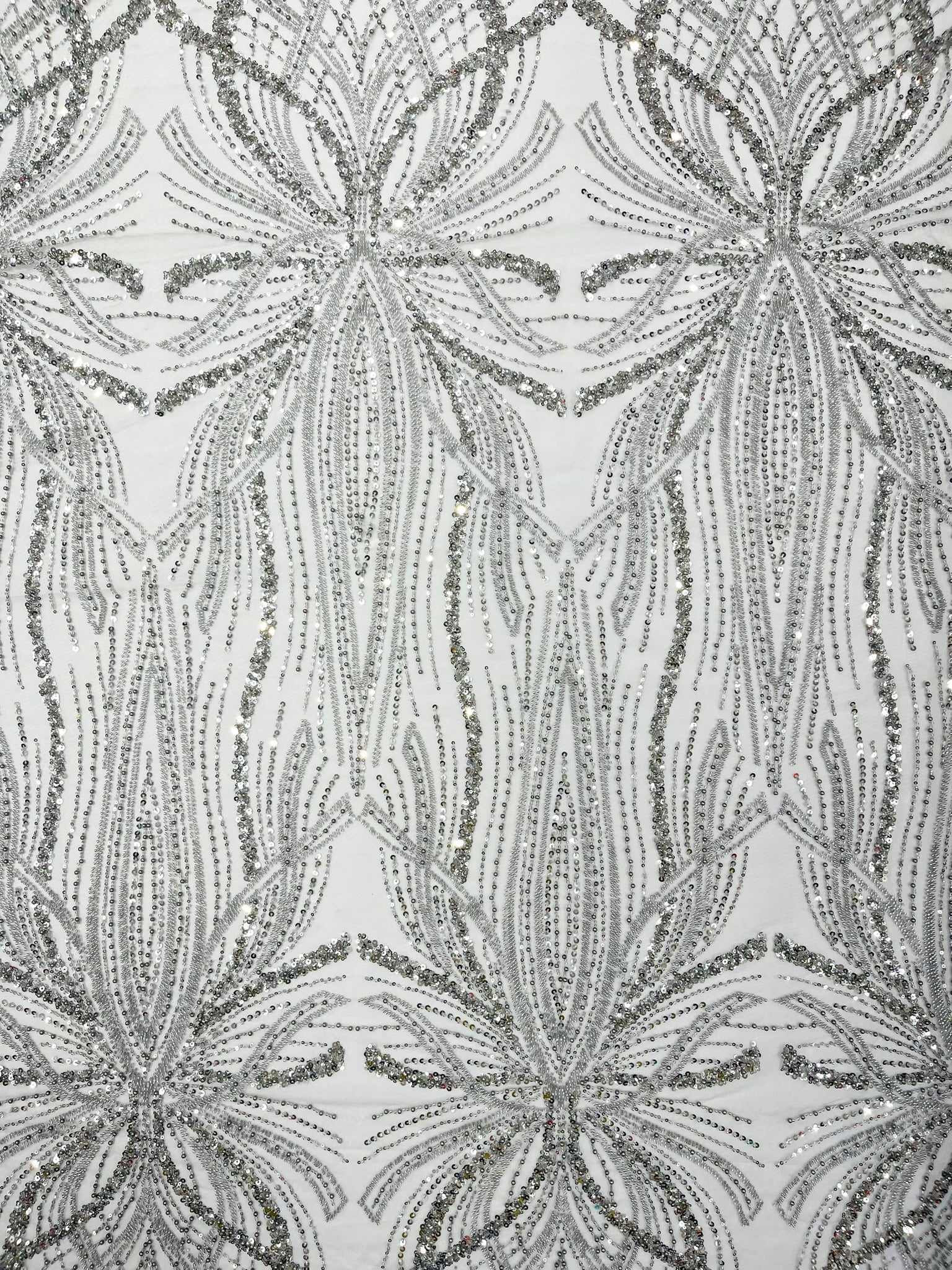 Palm Beaded Lace Fabric, Heavy Embroidered Design on 58" Mesh for Dresses