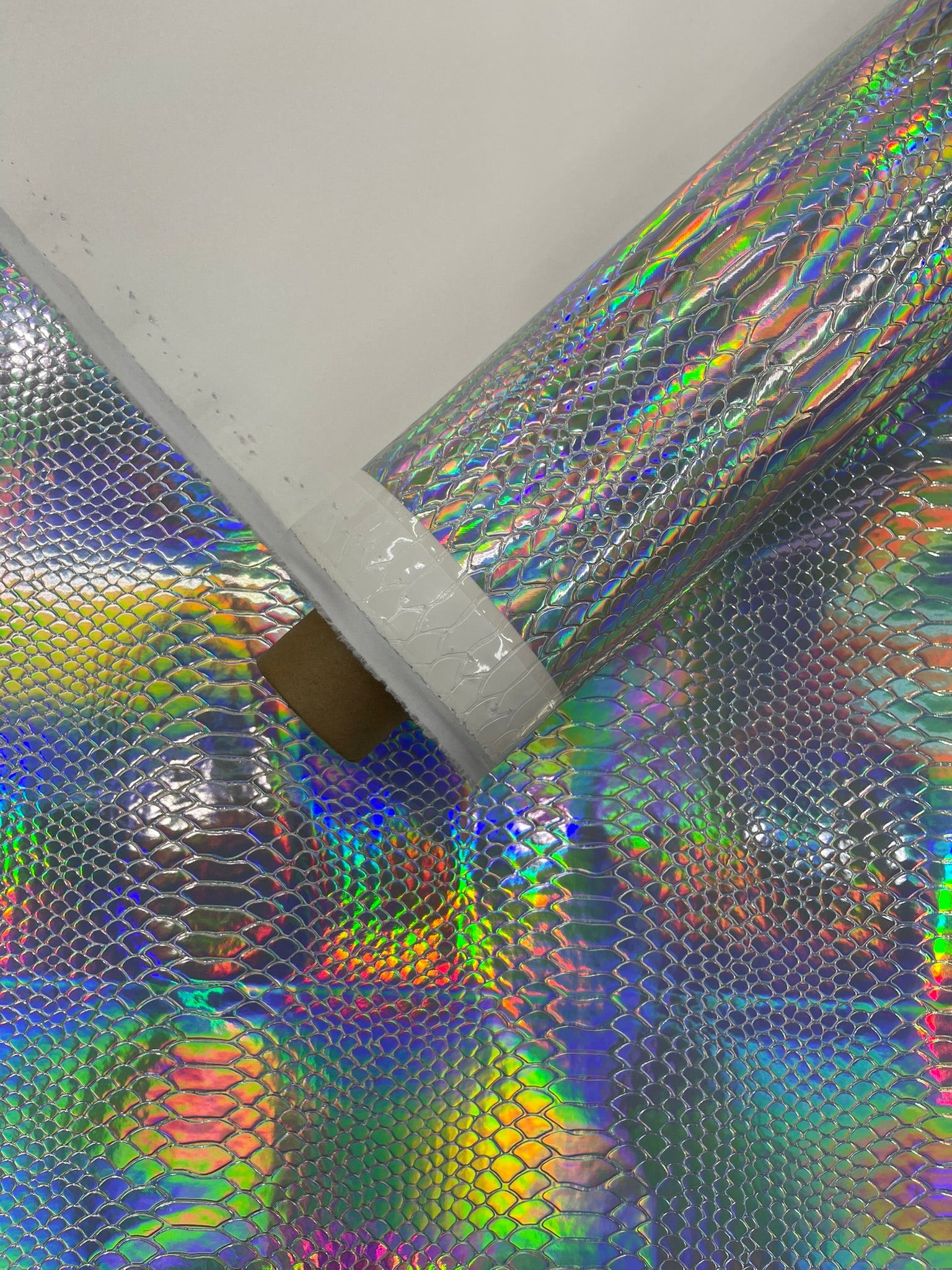 Viper Holographic Embossed PVC / Snake Vinyl Fabric Upholstery Crafting Accessories Applications Snake Iridescent.
