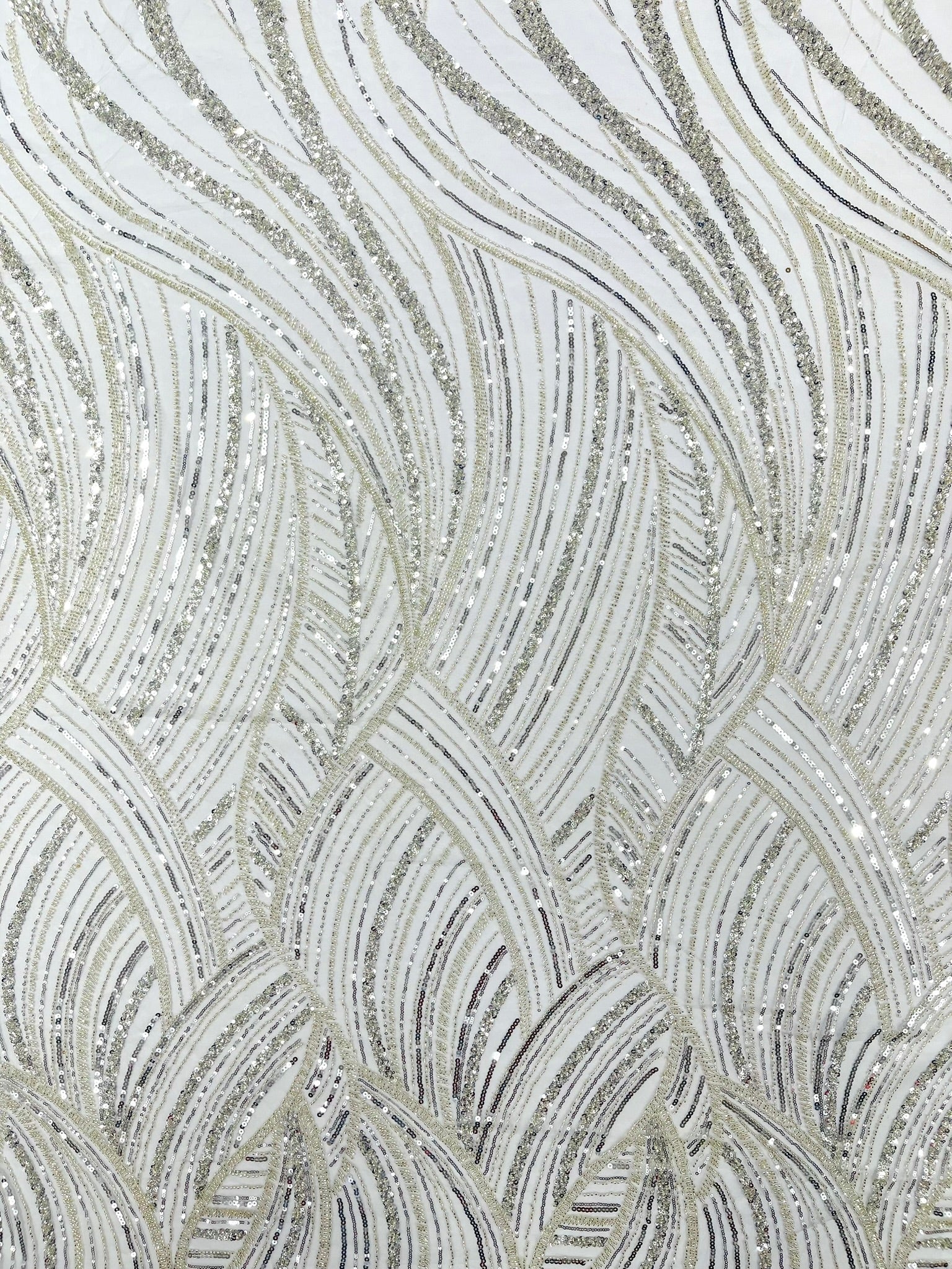 Luxury Feather Damask Beaded Lace Fabric| Prom| Wedding| By The Yard.