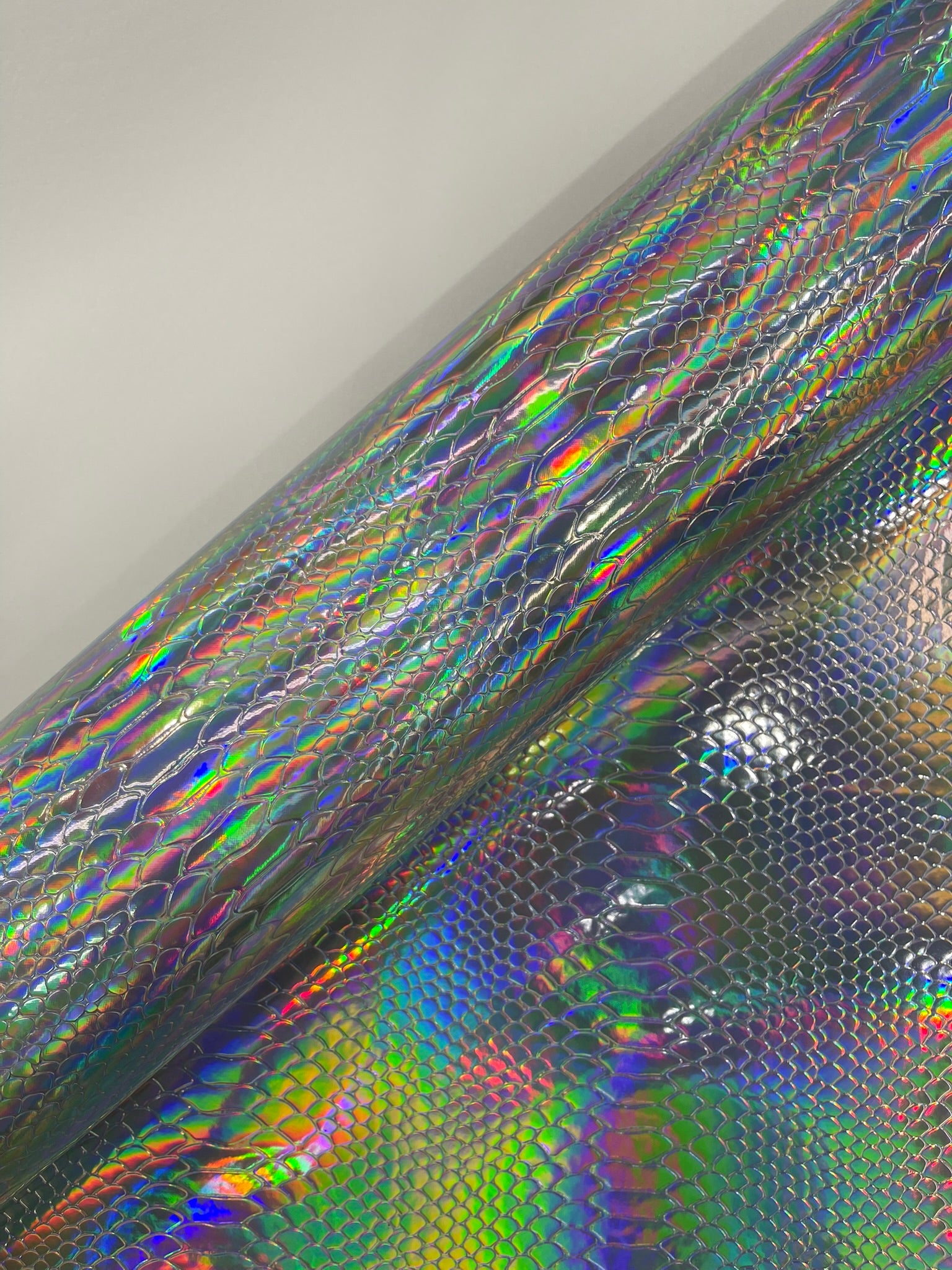 Viper Holographic Embossed PVC / Snake Vinyl Fabric Upholstery Crafting Accessories Applications Snake Iridescent.