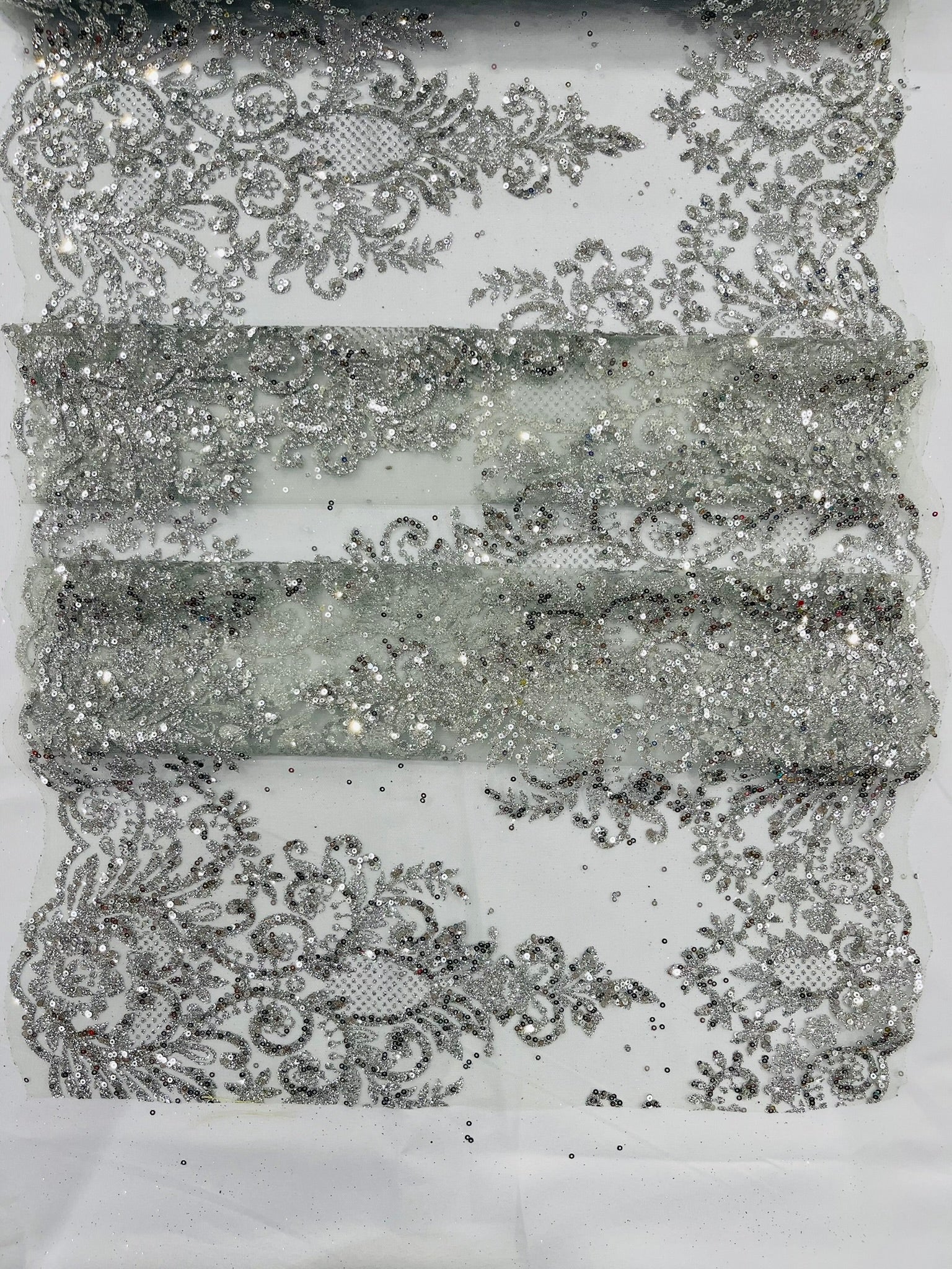 20" Wide Trim Glitter Damask Design On A Mesh Lace| Table Runner