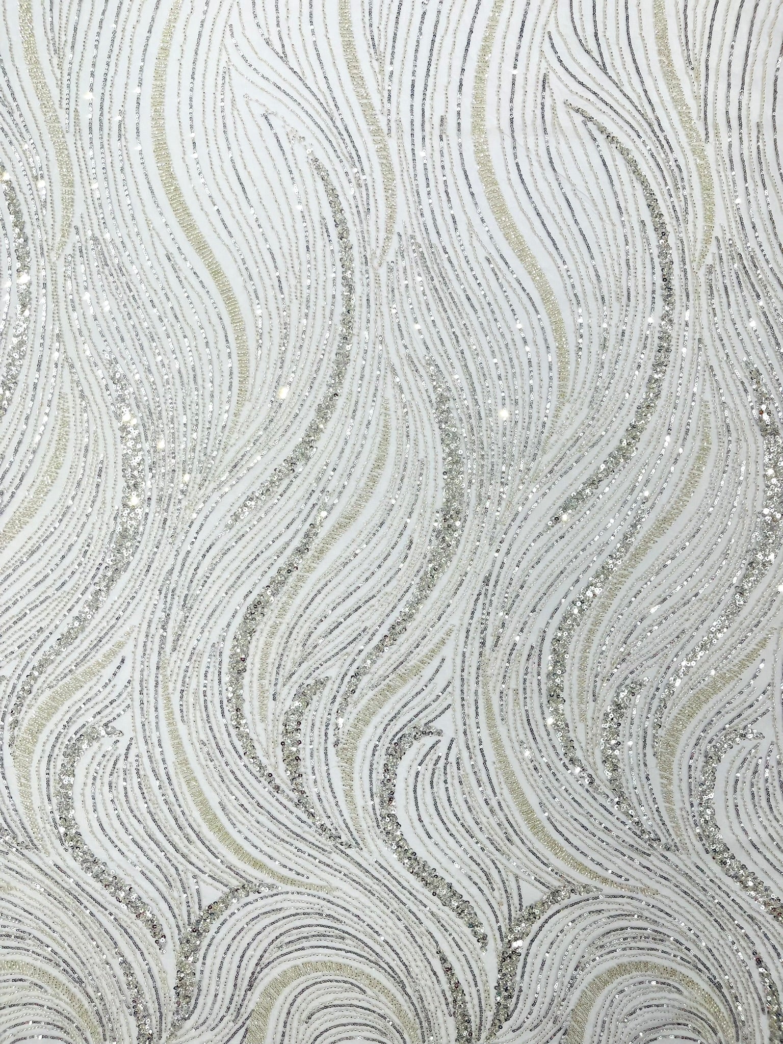 Luxury Wave Beaded Lace Fabric| Prom| Wedding| By The Yard.