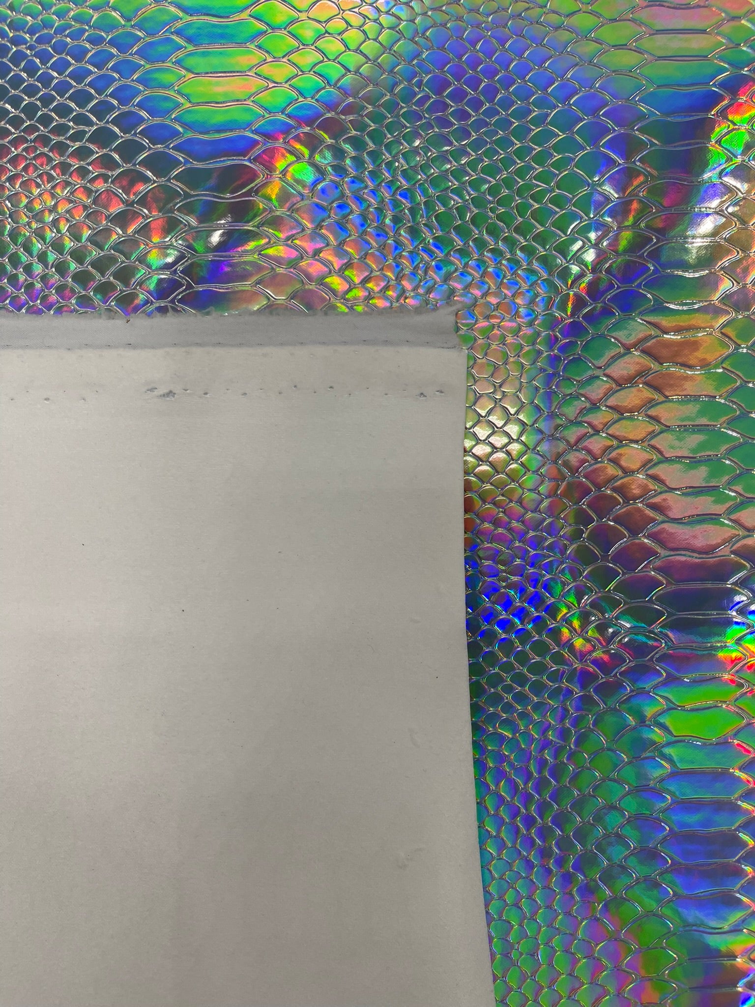 Viper Holographic Embossed PVC / Snake Vinyl Fabric Upholstery Crafting Accessories Applications Snake Iridescent.
