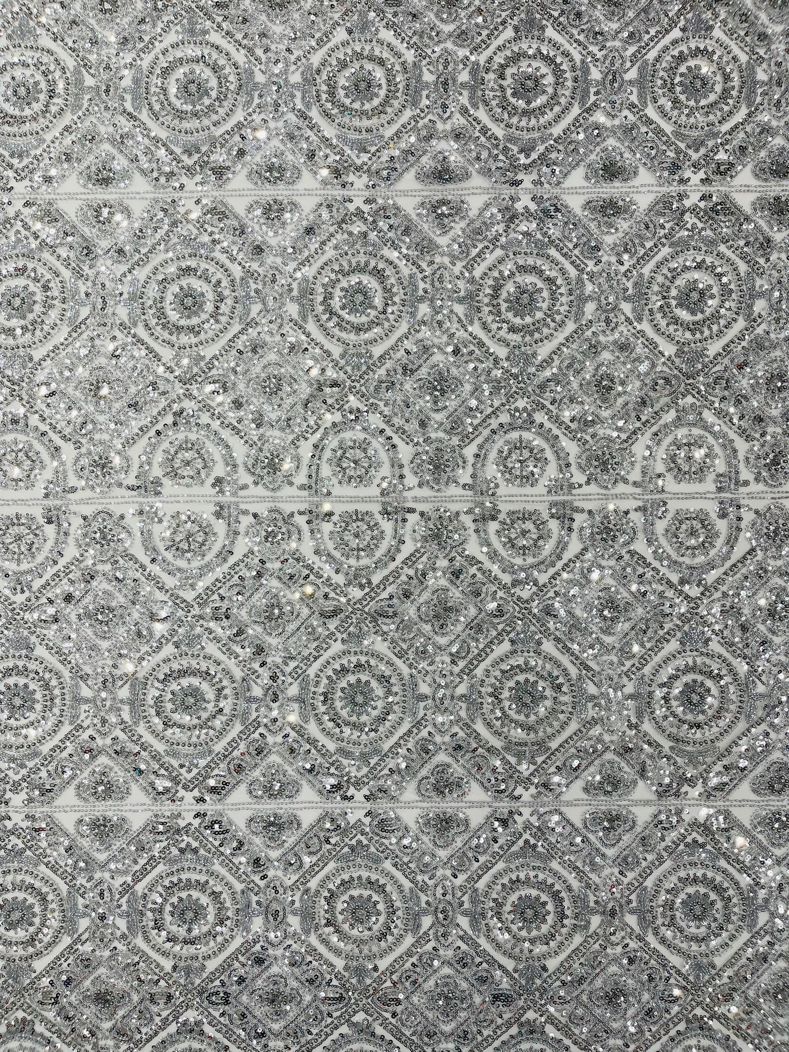 Geometric Beaded Lace Fabric, Heavy Embroidered Design on 58" Mesh for Dresses