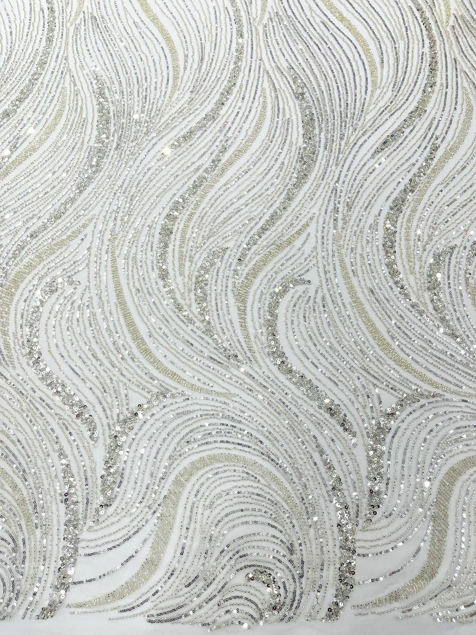 Luxury Wave Beaded Lace Fabric| Prom| Wedding| By The Yard.