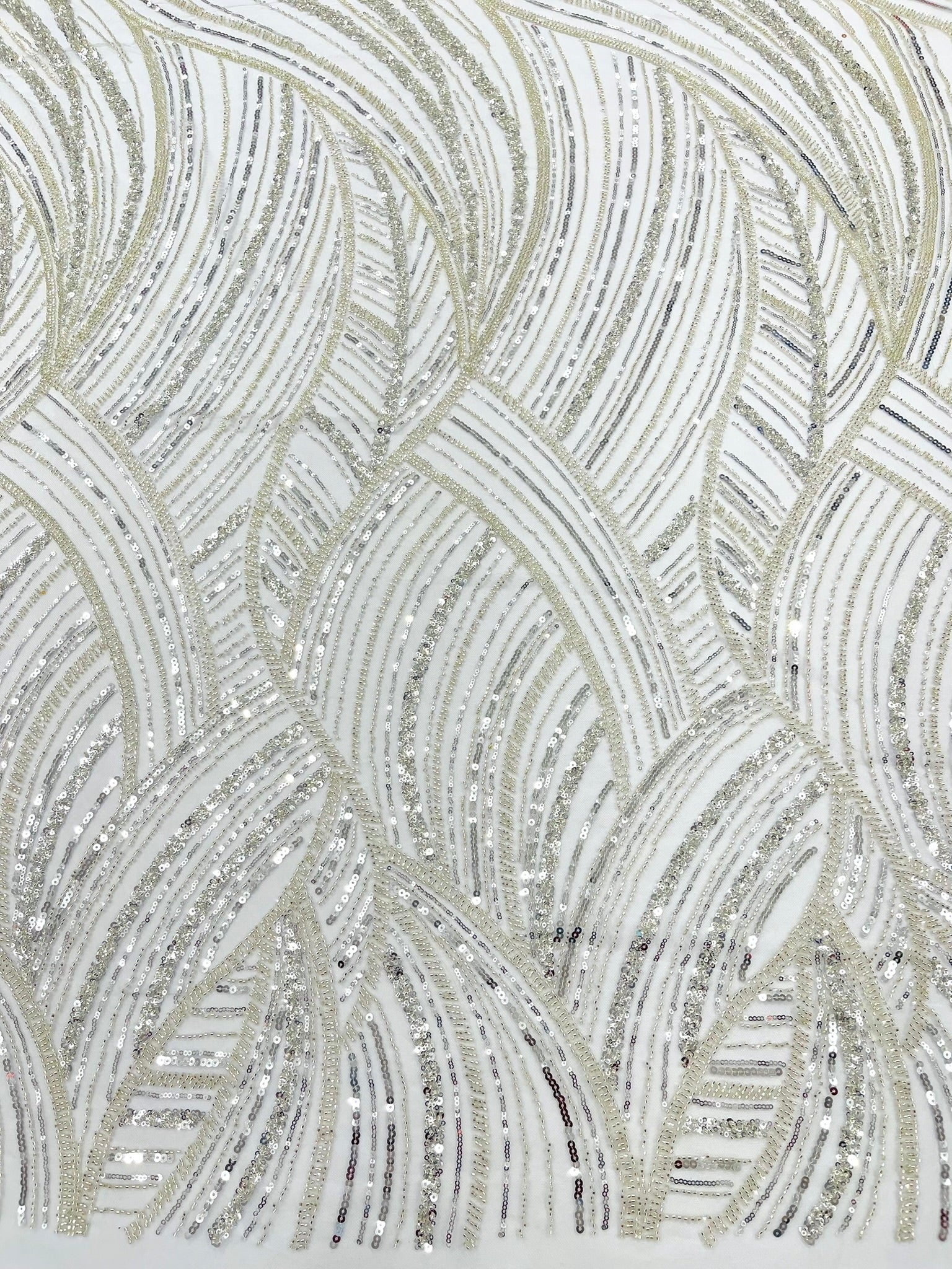 Luxury Feather Damask Beaded Lace Fabric| Prom| Wedding| By The Yard.