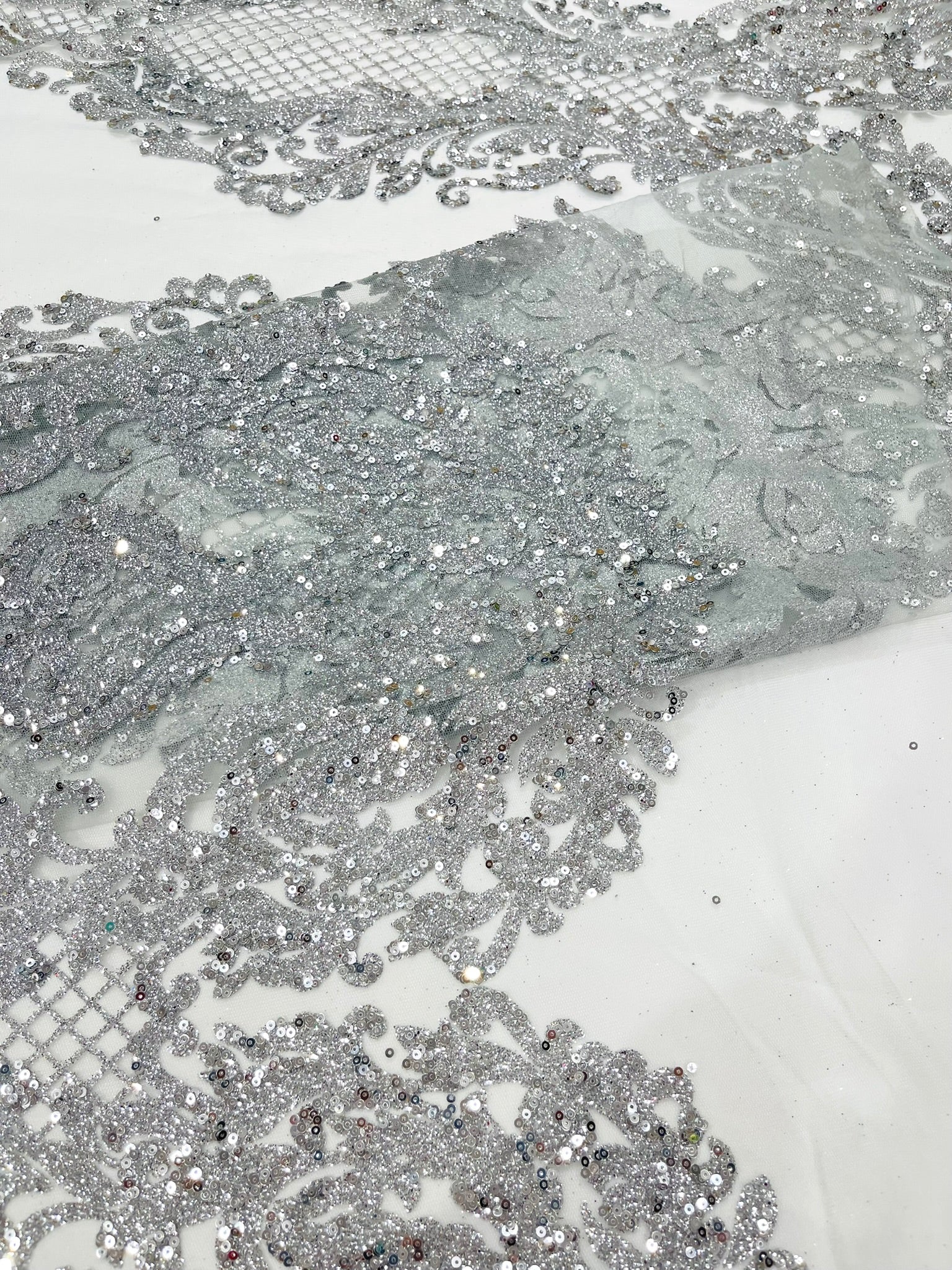 Glitter Tower Damask Design Fabric| 58” Wide| Quinsiañera Dresses.