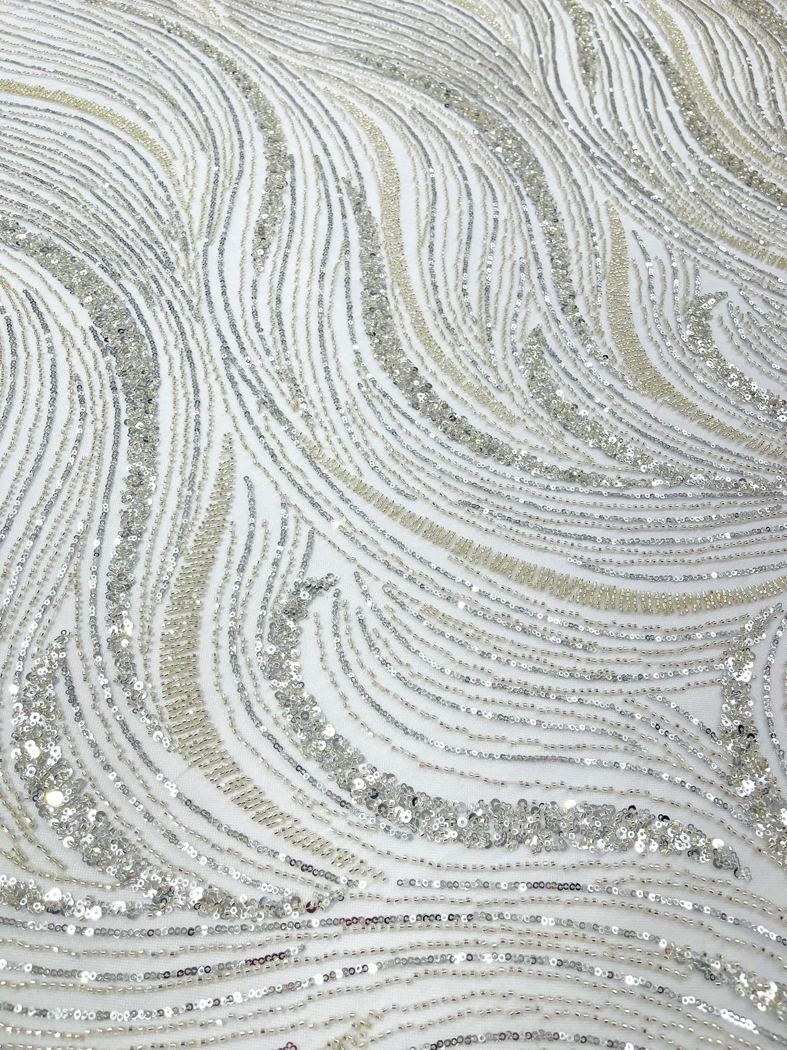 Luxury Wave Beaded Lace Fabric| Prom| Wedding| By The Yard.