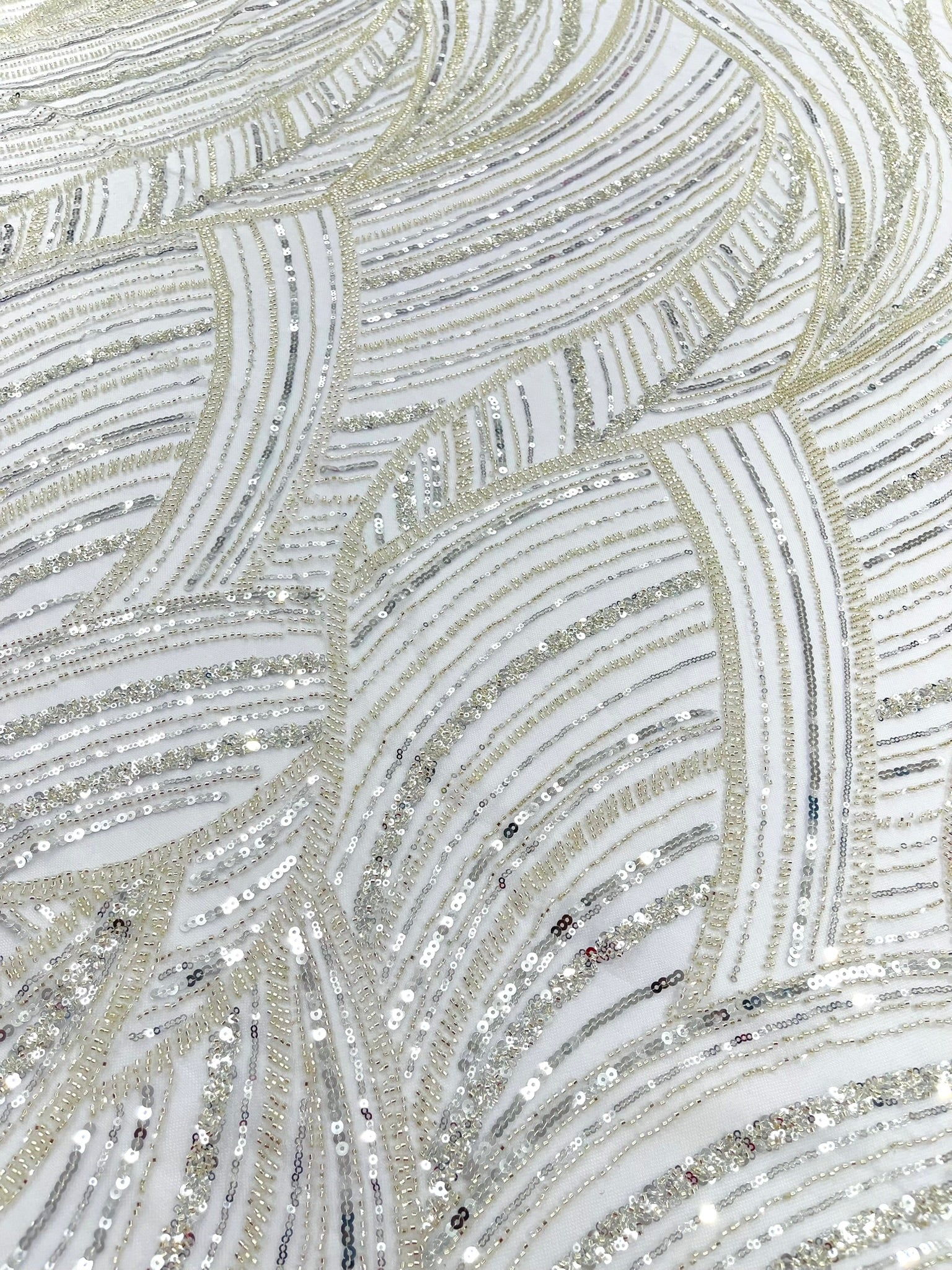 Luxury Feather Damask Beaded Lace Fabric| Prom| Wedding| By The Yard.