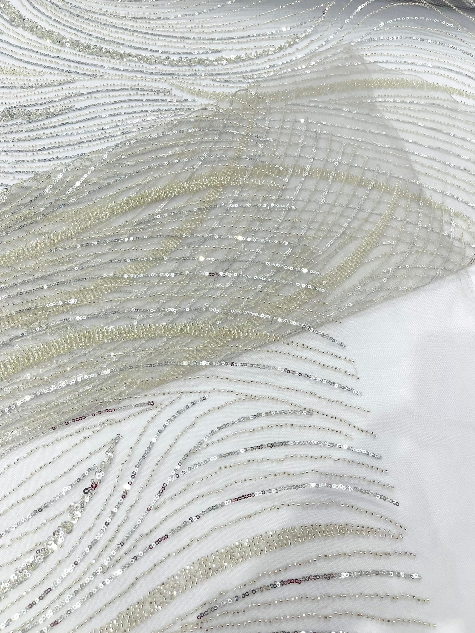 Luxury Wave Beaded Lace Fabric| Prom| Wedding| By The Yard.