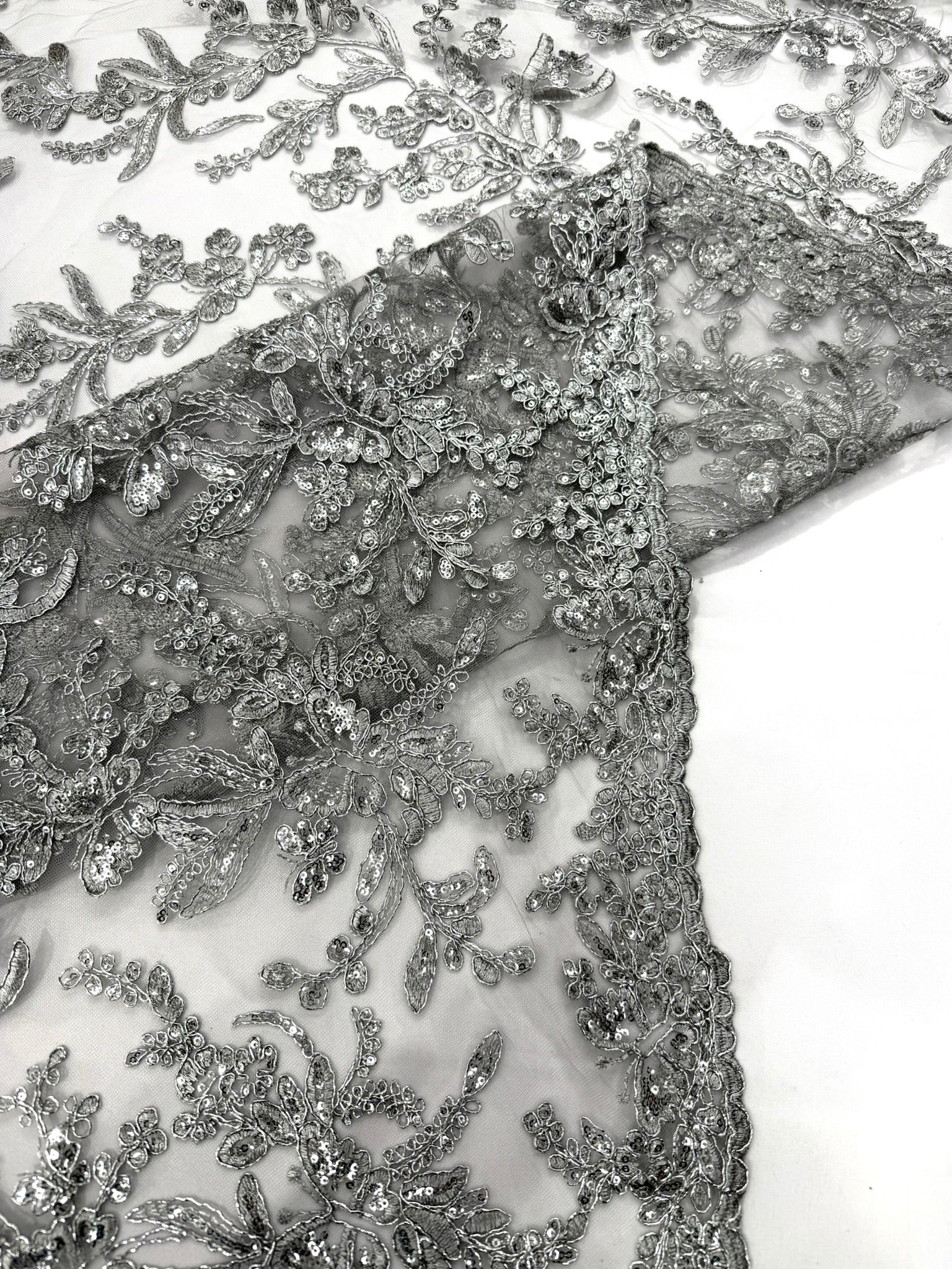 Corded Lace with Butterfly Embroidery and Sequin on Mesh 54" Wide | VIP Textile Inc.