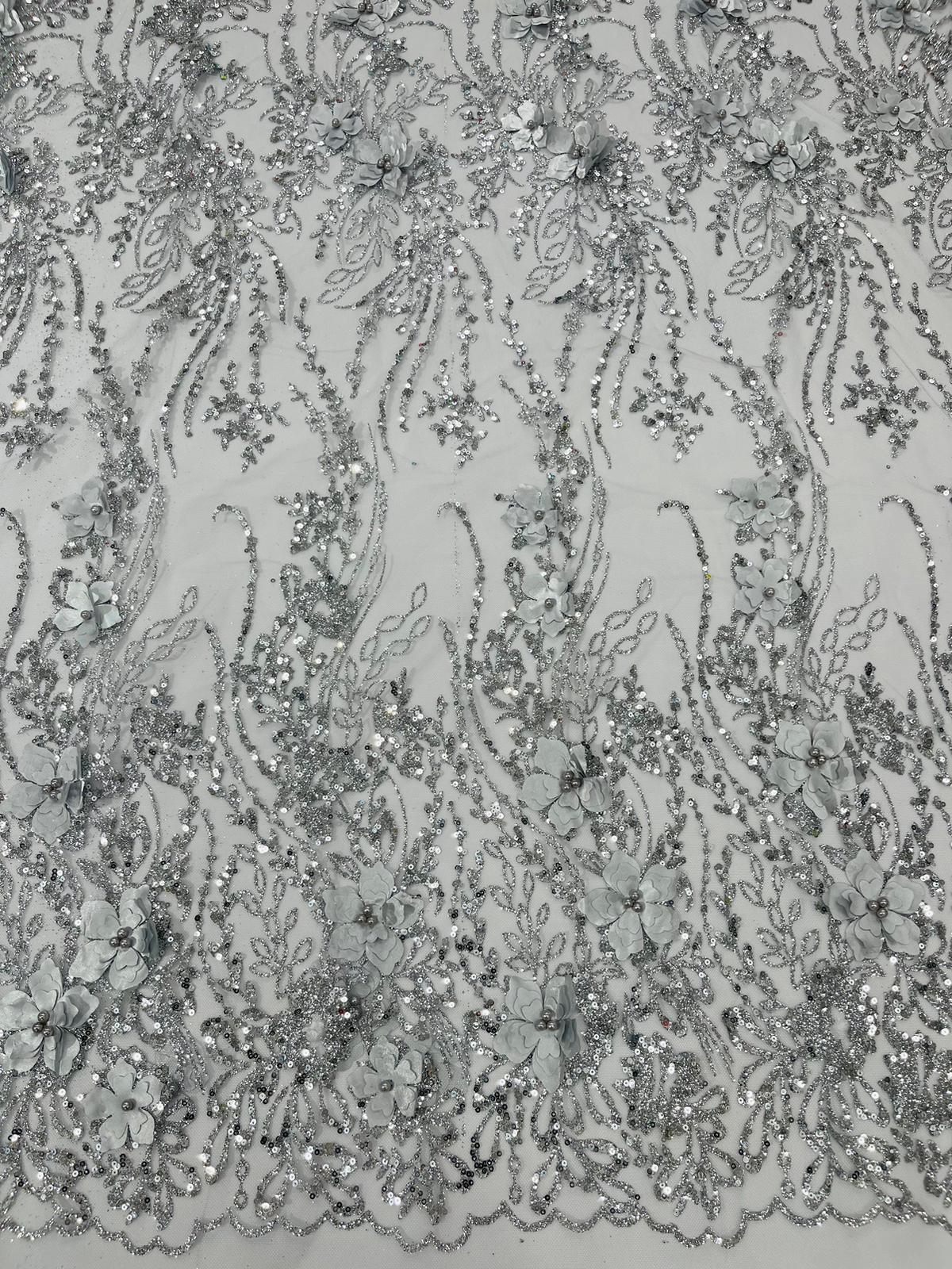 3d Luxury satin flower glitter sequin fabric/prom fabric/wedding lace/costume/apparel.