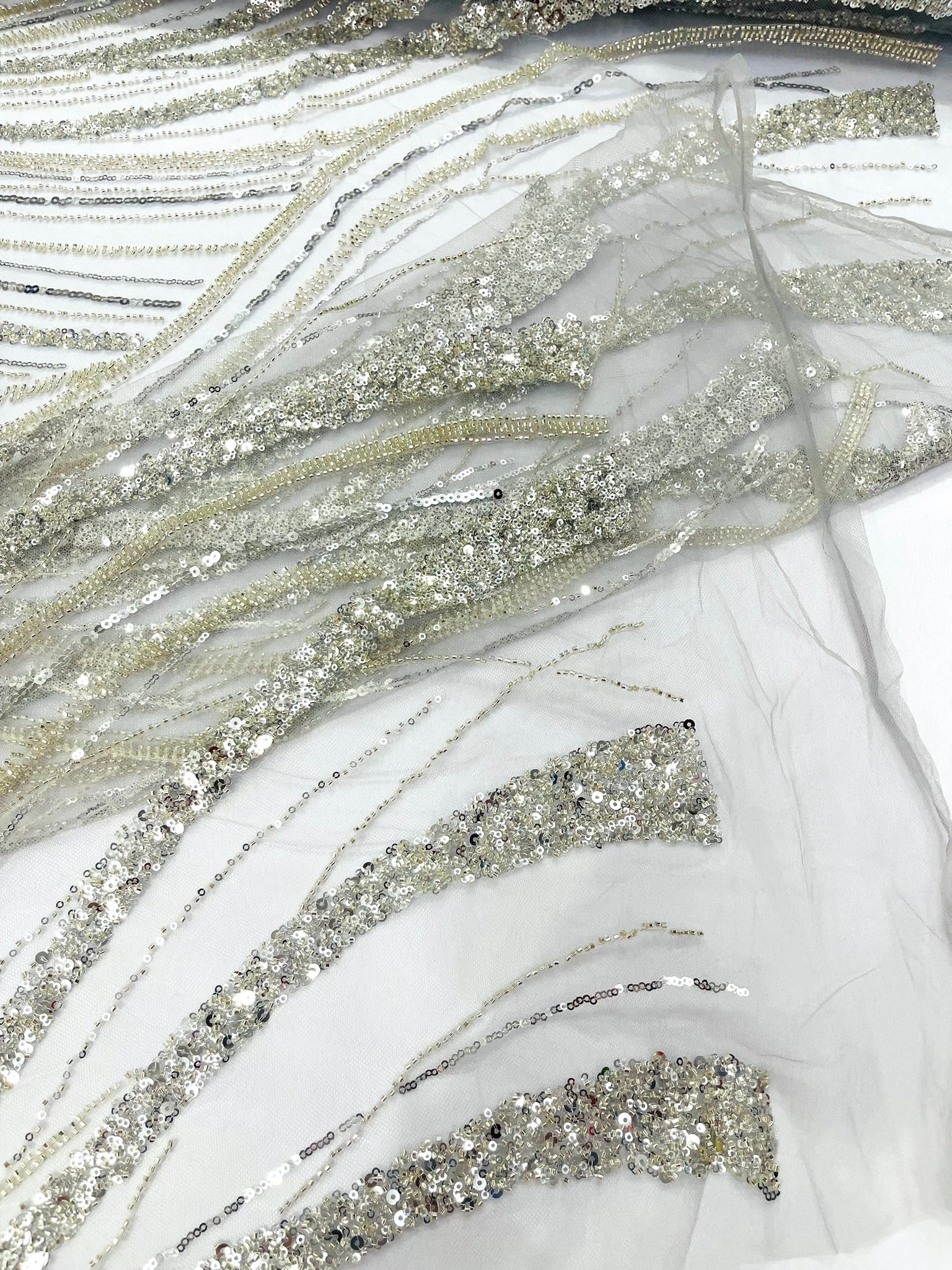 Luxury Feather Damask Beaded Lace Fabric| Prom| Wedding| By The Yard.