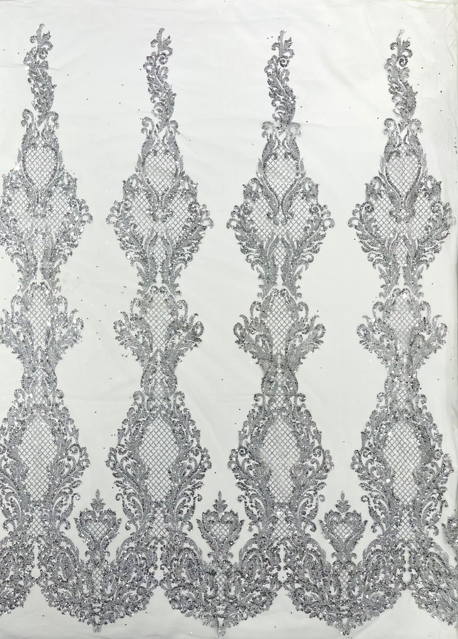 Glitter Tower Damask Design Fabric| 58” Wide| Quinsiañera Dresses.