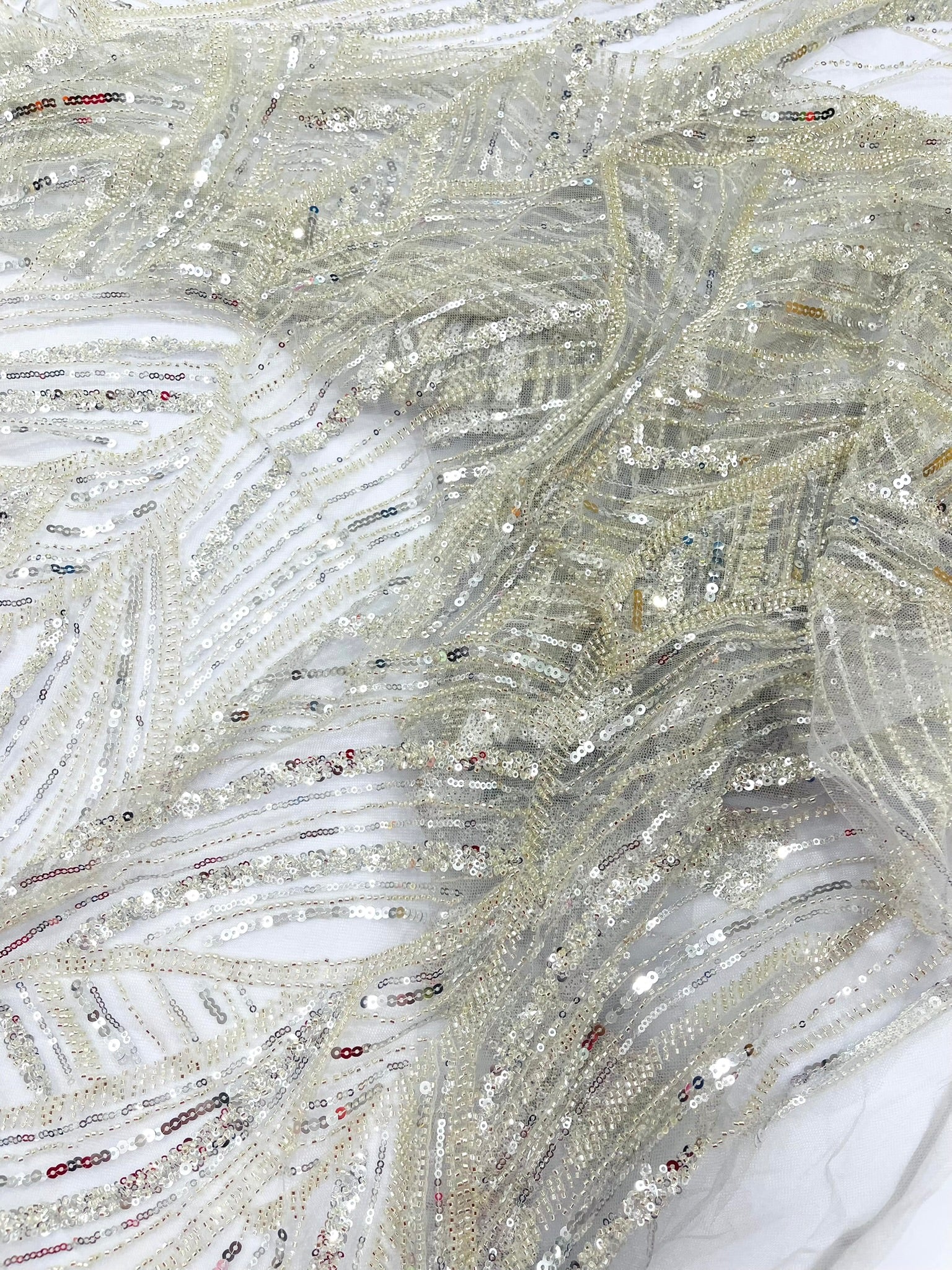 Luxury Feather Damask Beaded Lace Fabric| Prom| Wedding| By The Yard.