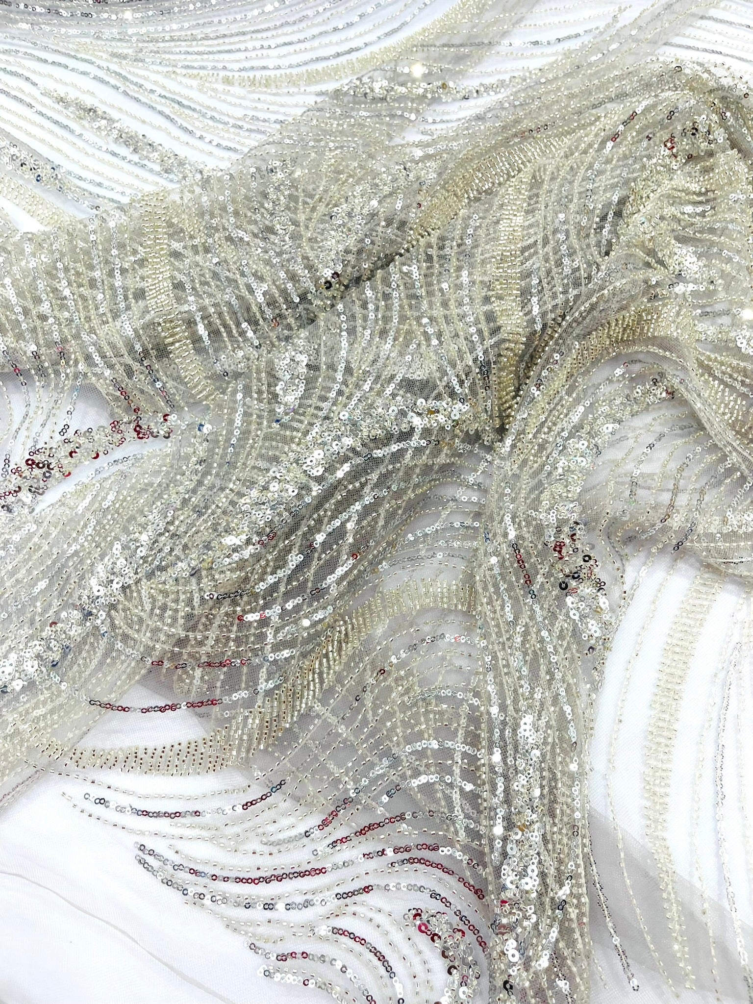 Luxury Wave Beaded Lace Fabric| Prom| Wedding| By The Yard.