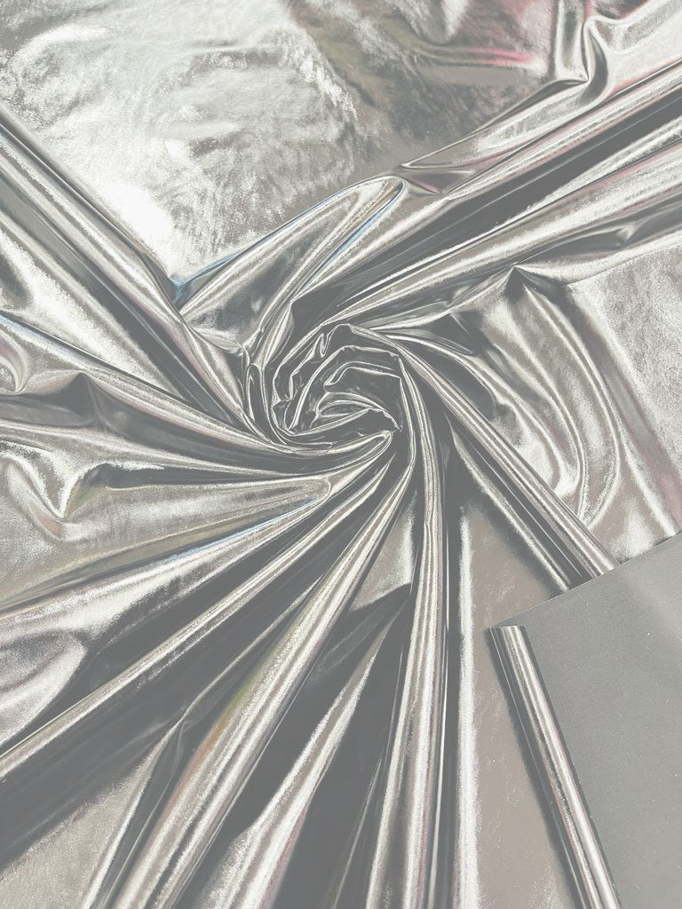 Silver Spandex Shiny Vinyl Fabric (Latex Stretch) - Sold By The Yard