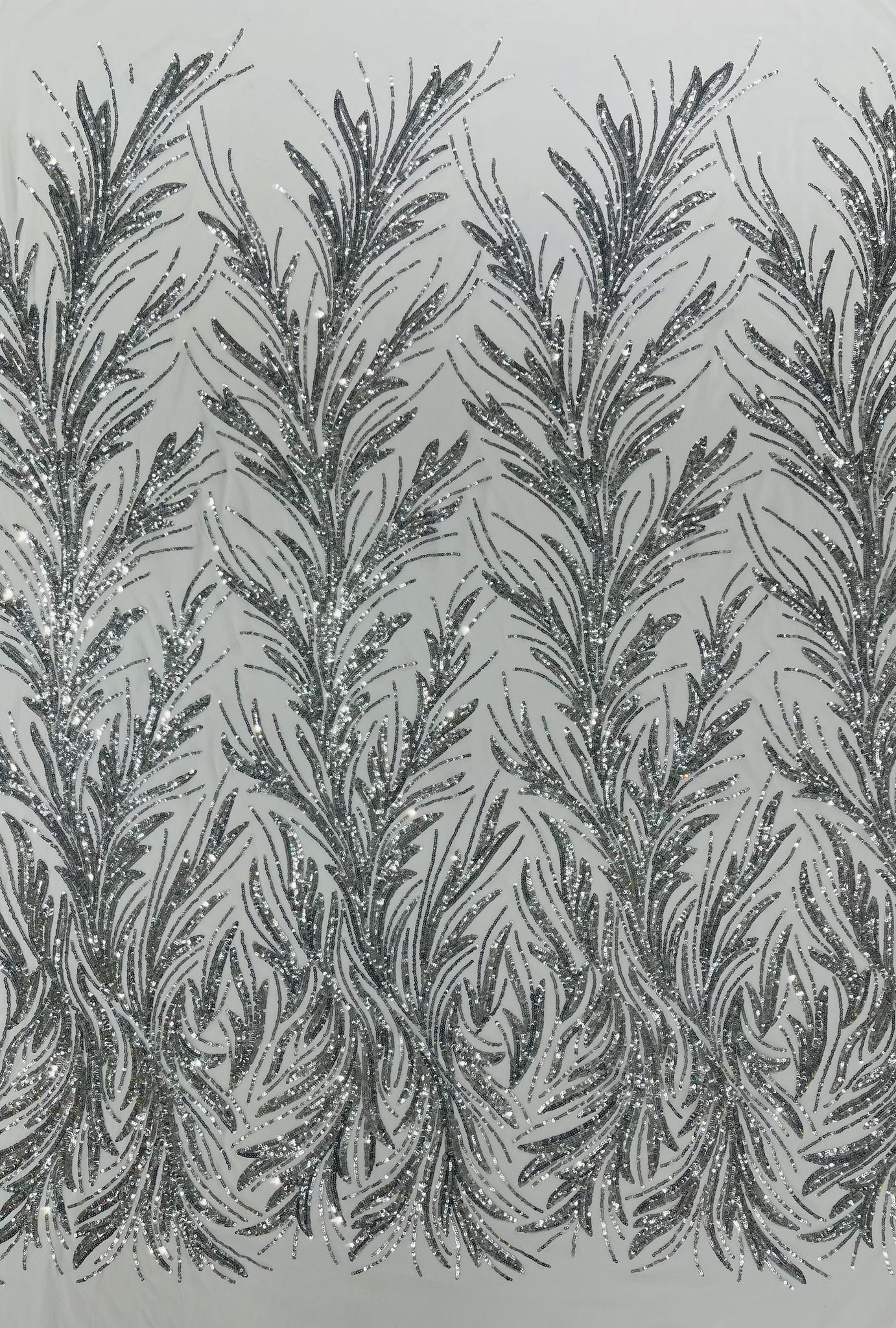 Feather Wing Shiny Sequin Design on a 4 Way Stretch mesh Fabric-Prom-Sold by The Yard.