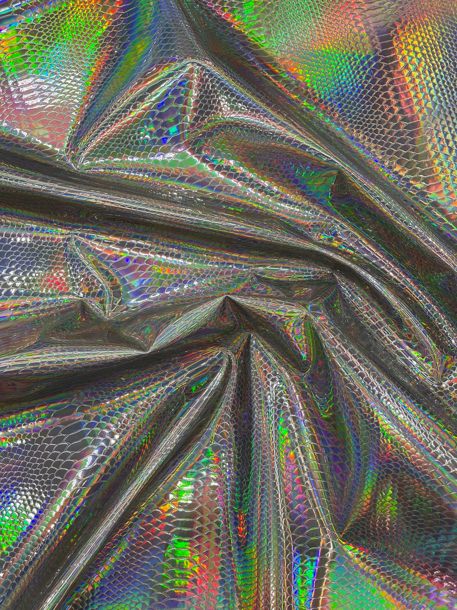 Viper Holographic Embossed PVC / Snake Vinyl Fabric Upholstery Crafting Accessories Applications Snake Iridescent.