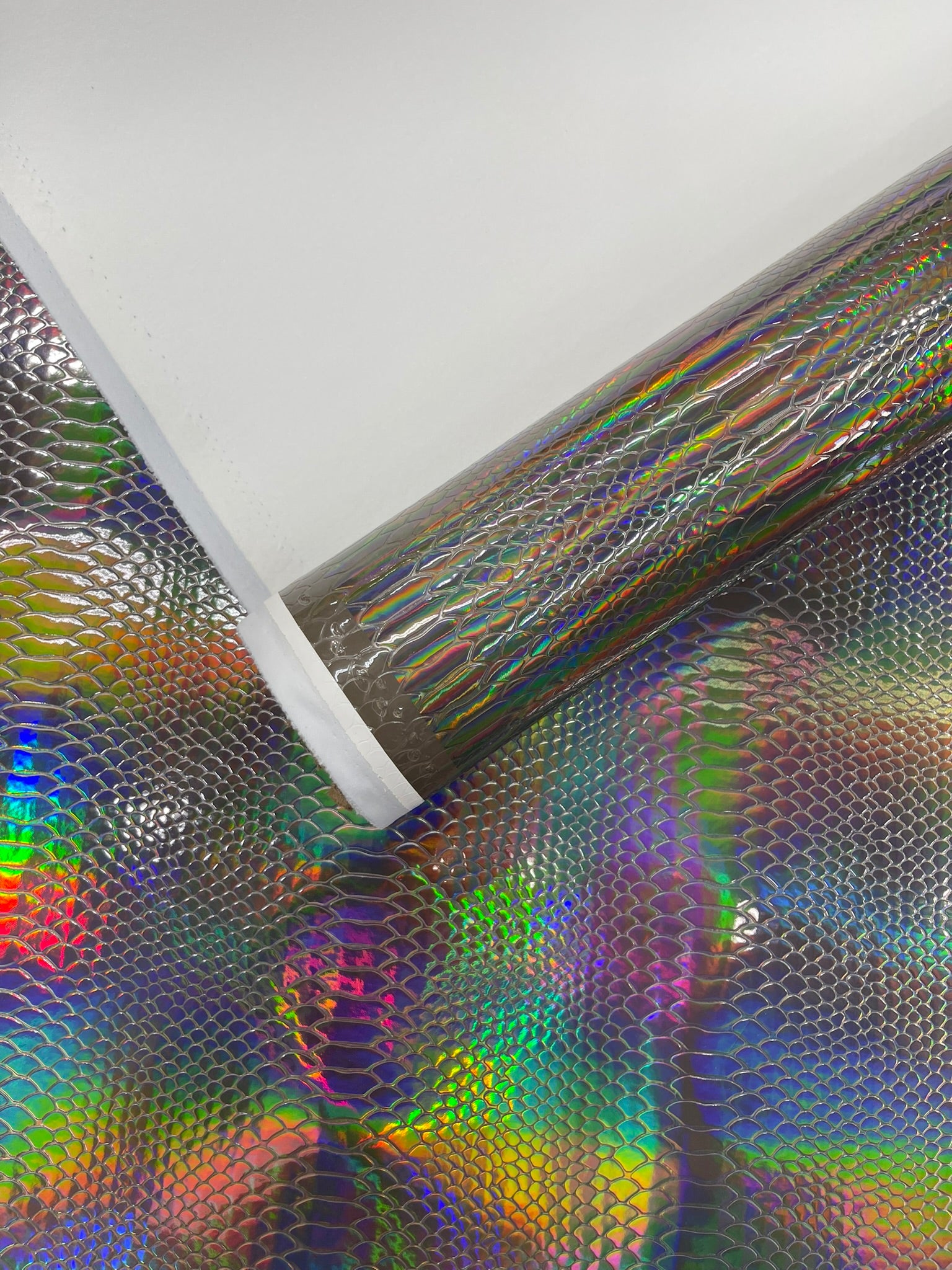 Viper Holographic Embossed PVC / Snake Vinyl Fabric Upholstery Crafting Accessories Applications Snake Iridescent.