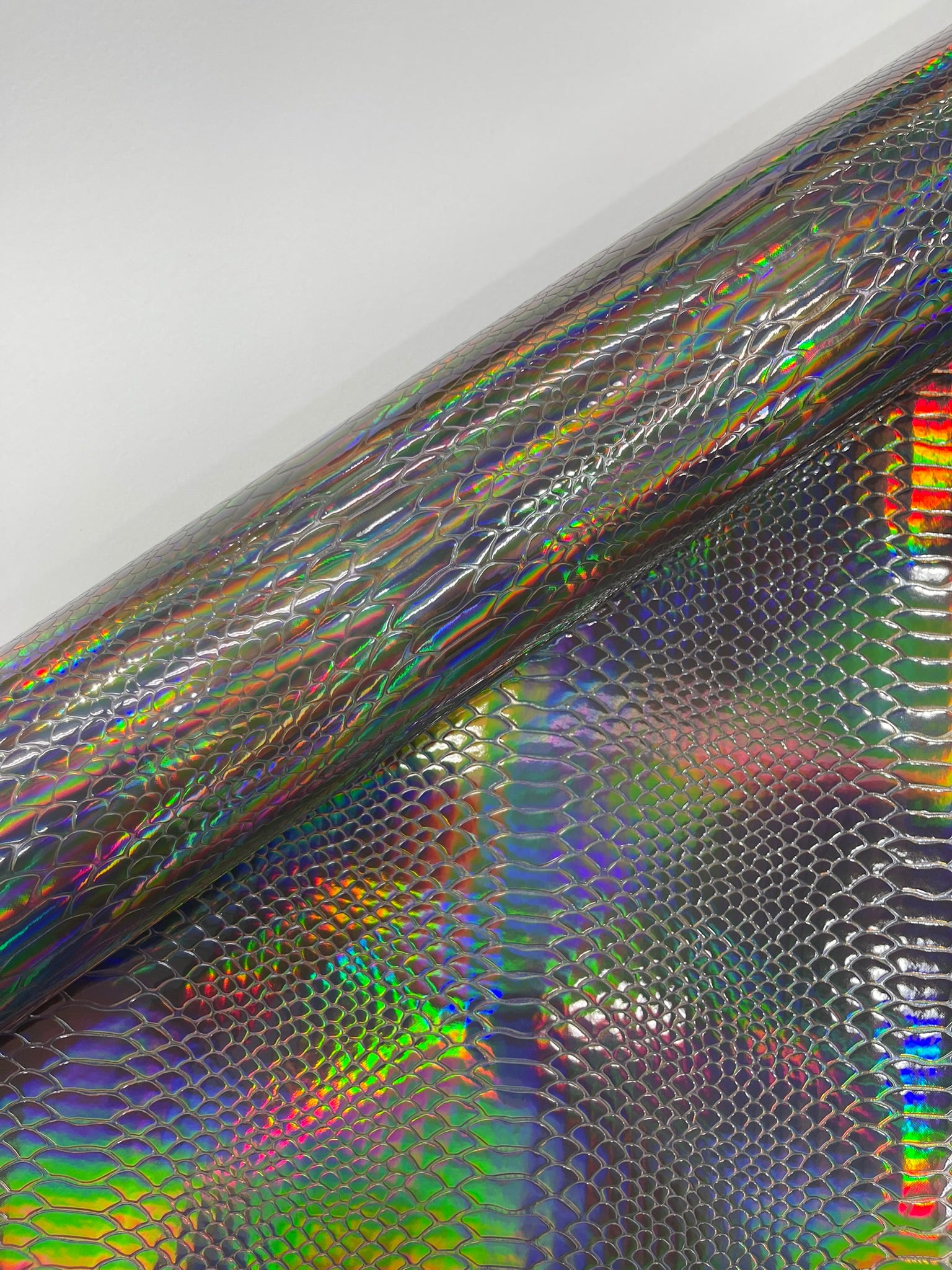 Viper Holographic Embossed PVC / Snake Vinyl Fabric Upholstery Crafting Accessories Applications Snake Iridescent.