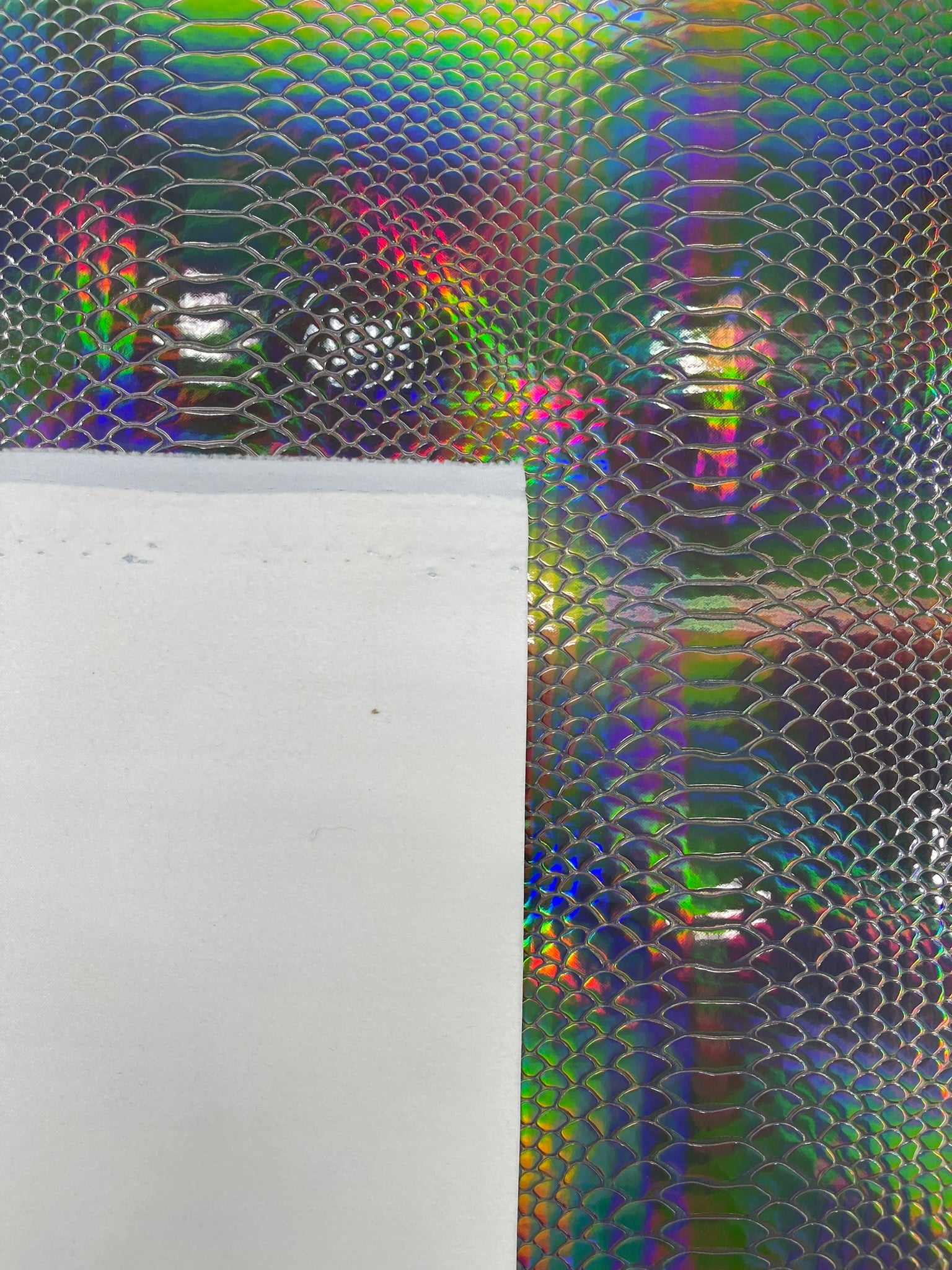 Viper Holographic Embossed PVC / Snake Vinyl Fabric Upholstery Crafting Accessories Applications Snake Iridescent.