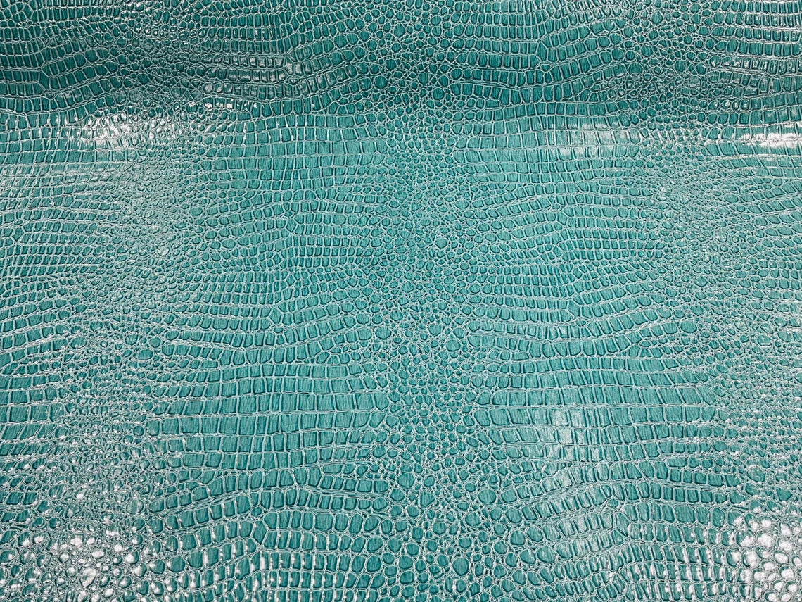 Faux Alligator Skin Vinyl Fabric - Turquoise - High Quality Vinyl Alligator Animal Print Fabric By Yard