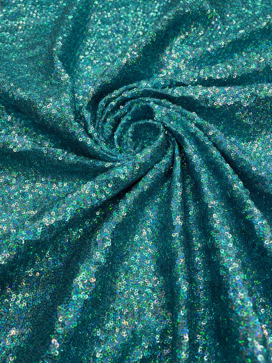 Mini Glitz Sequins on Milliskin - Turquoise - 4 Way Stretch Milliskin Stretch Spandex Fabric by Yard